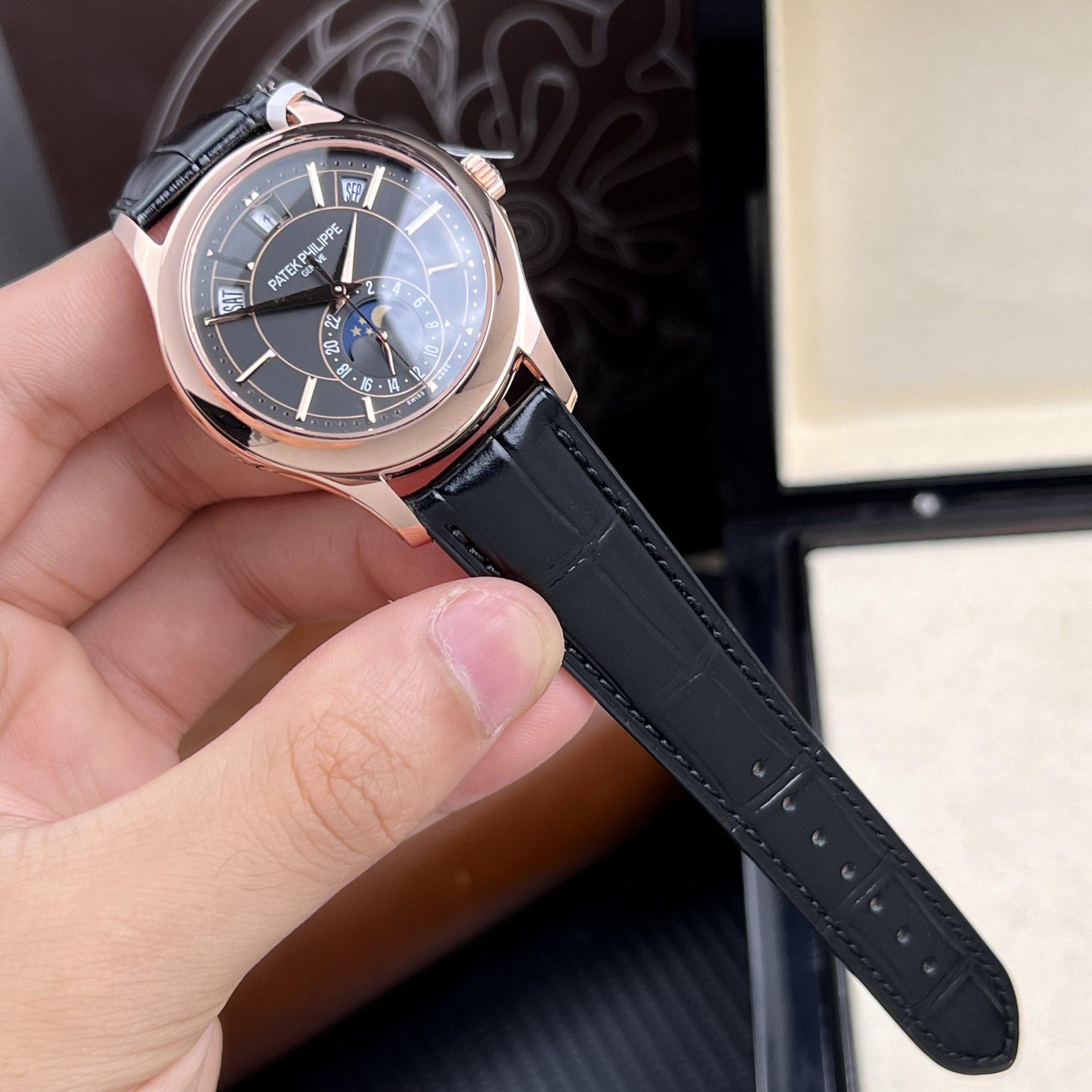 Patek Philippe Rep 11 Watch 5205R 18K Rose Gold Wrapped Men s Black Dial 40mm - Top club