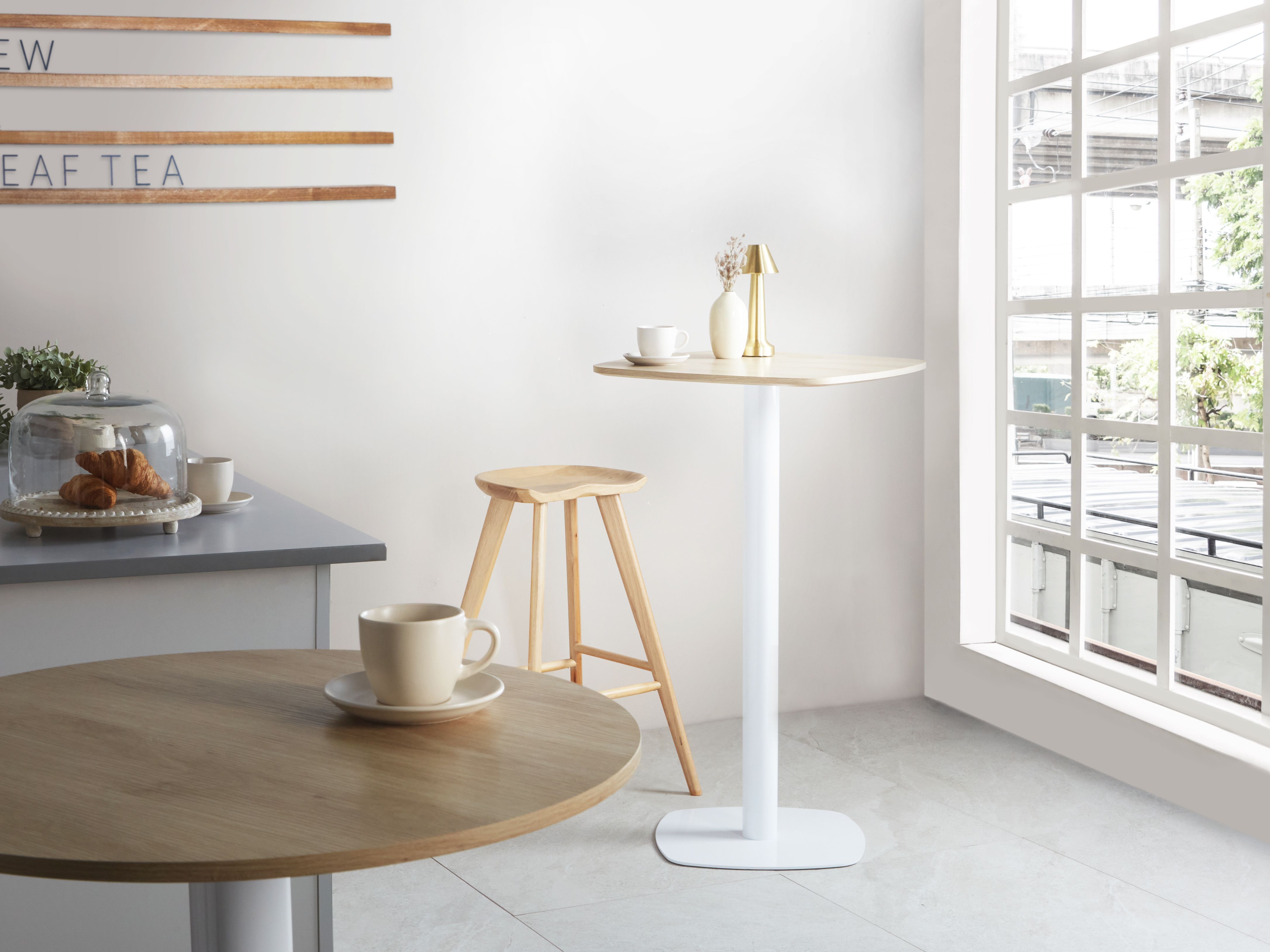Bar Table MORELLA Light Brown/ White 60 cm 60 cm