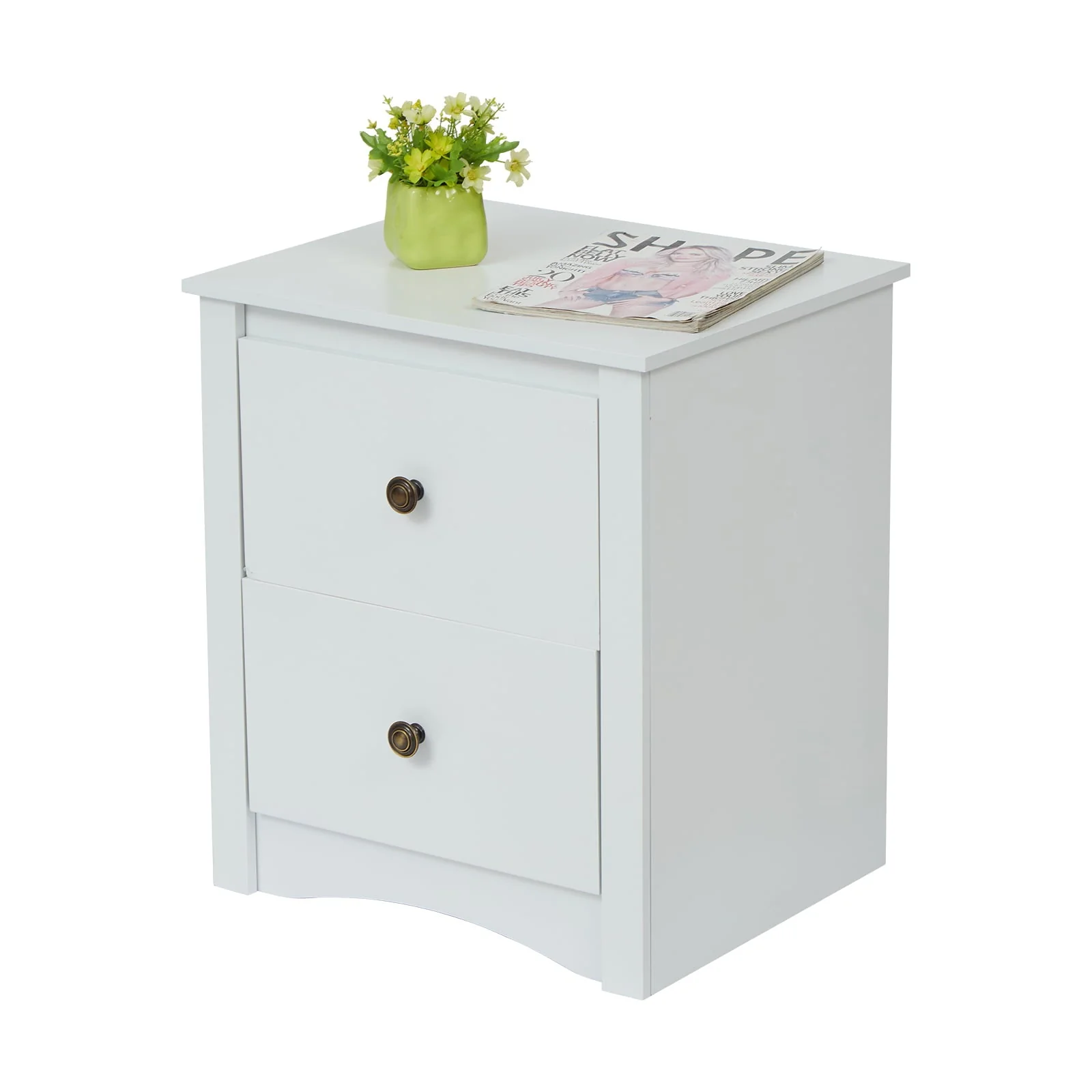 Kinbor Nightstand Sofa Side End Table with 2 Drawers Accent Table, White