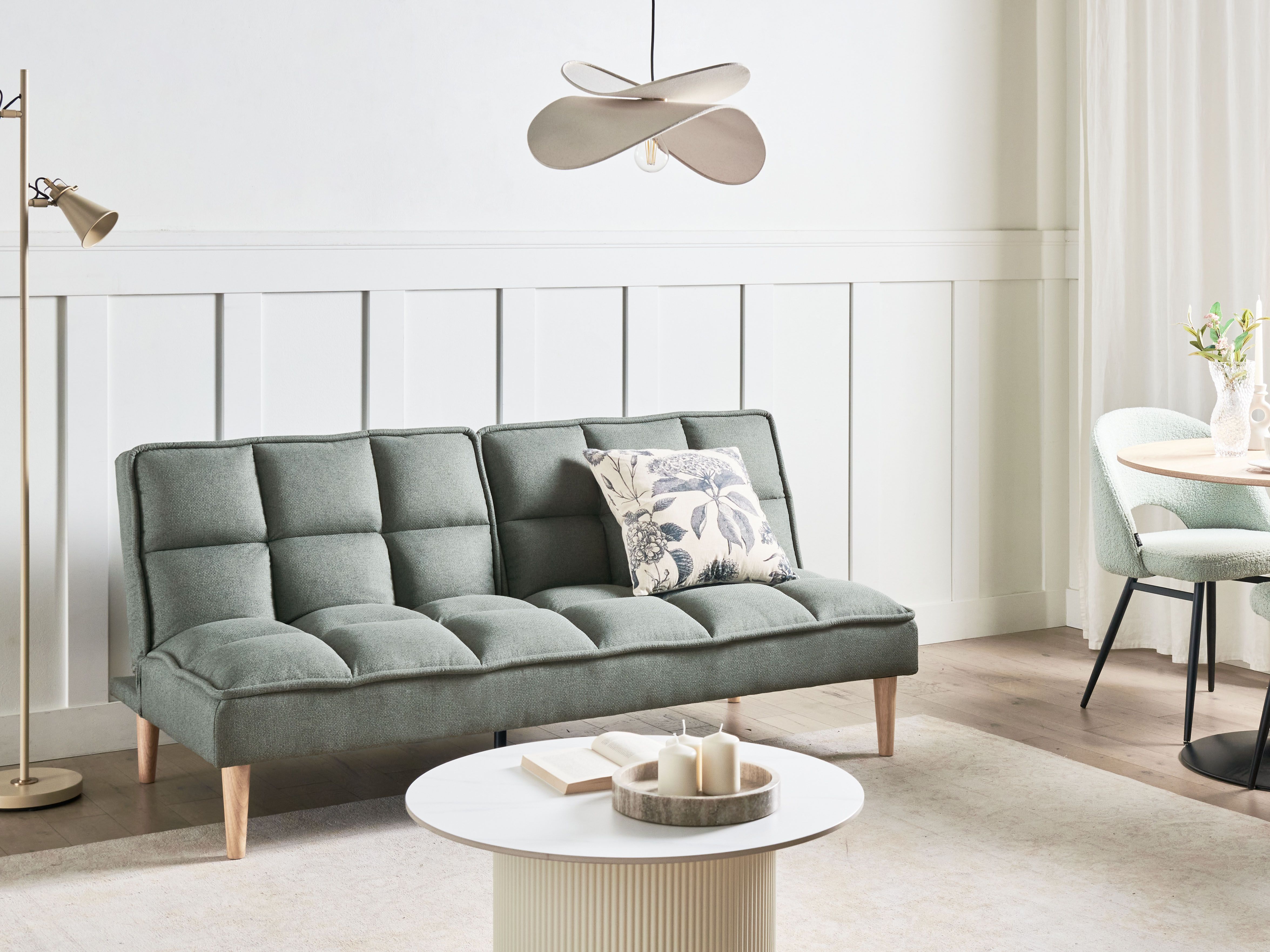 Sofa Bed 3 Seater SILJAN Fabric Light Green