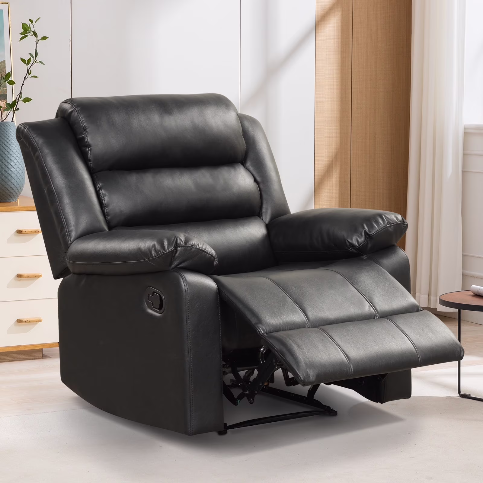 Bonzy Home Recliner Chairs for Living Room Overstuffed Breathable Fabric Reclining Chair Manual Sofa Brown - Image 5