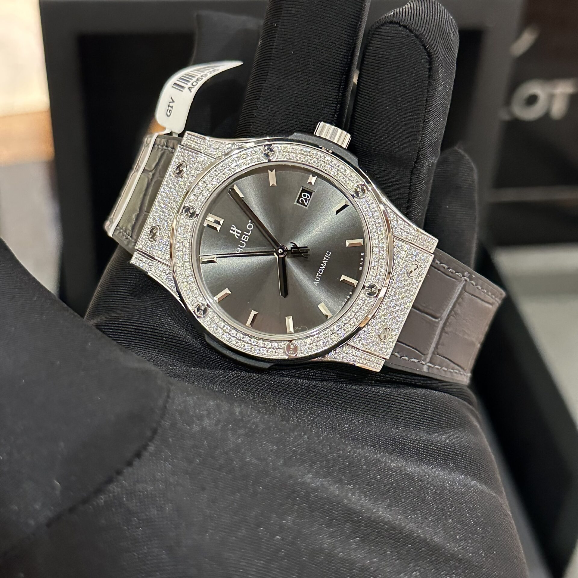 Hublot Replica 1:1 Watch Classic Fusion Full Diamond Moissanite Grey Dial 42mm - Top club