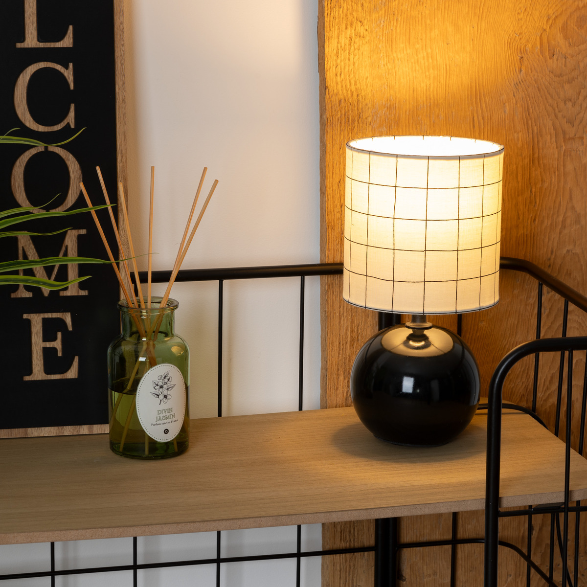 Ceramic lamp "Tim&eacute;o" Black motif, H.25 cm