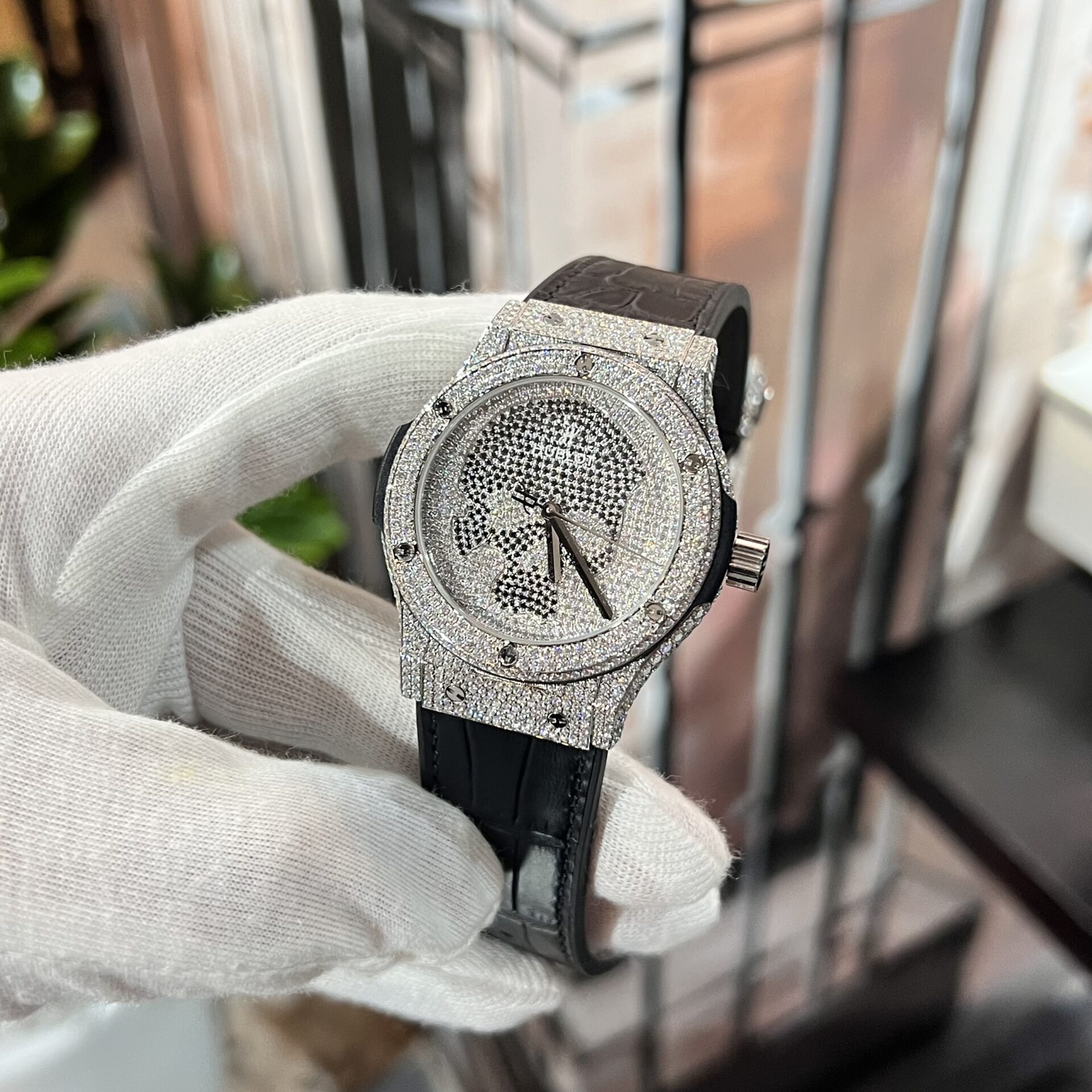 Hublot Classic Fusion With Moissanite Replica Watch Leather Strap 42mm - Elite Watch Atelier