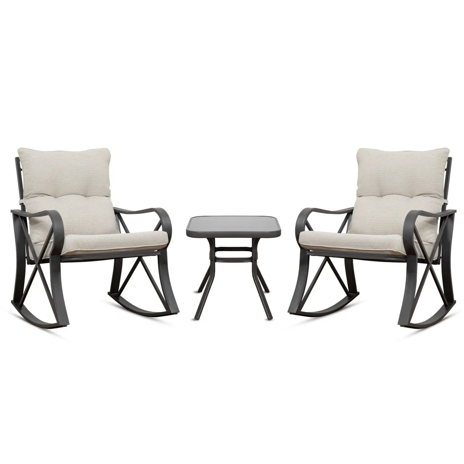 COSIEST 3 Piece Metal Bistro Set With Beige Cushions And Coffee Table - Image 4 COSIEST 3 Piece Metal Bistro Set With Beige Cushions And Coffee Table - Image 4
