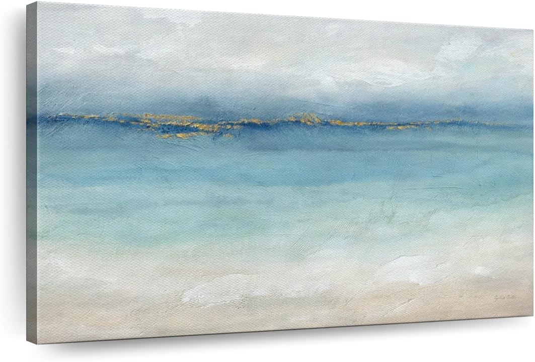 ElephantStock Serene Sea Landscape Wall Art - Horizontal Wrapped Canvas - 1-Piece Hallway Wall Decor - Painting Beach Canvas Print - Blue and White Decor for Wall by Cynthia Coulter - 36