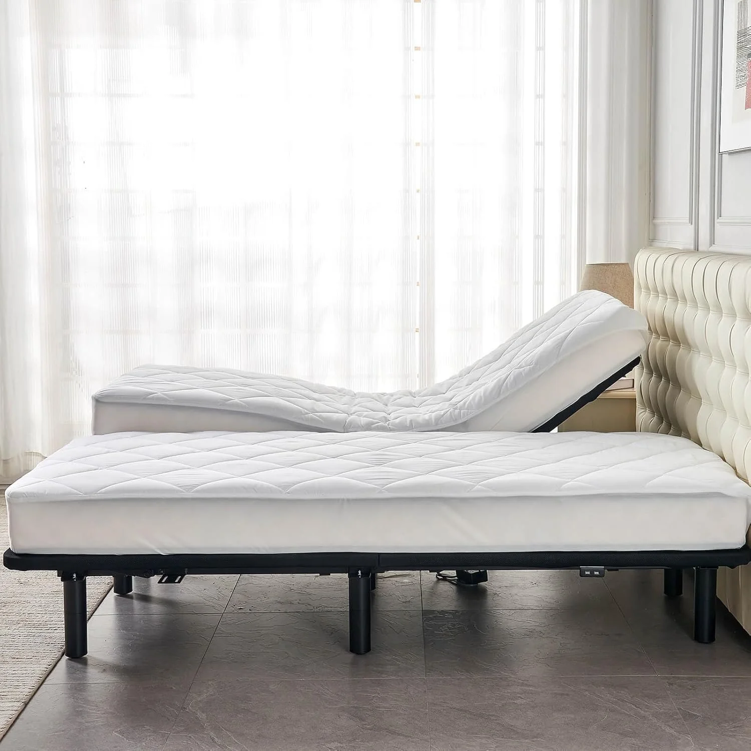 Split King Mattress Topper for Adjustable Bed Fluffy Matress Cover Quilted Fitted Mattress Pad with Elastic Pocket - Image 3