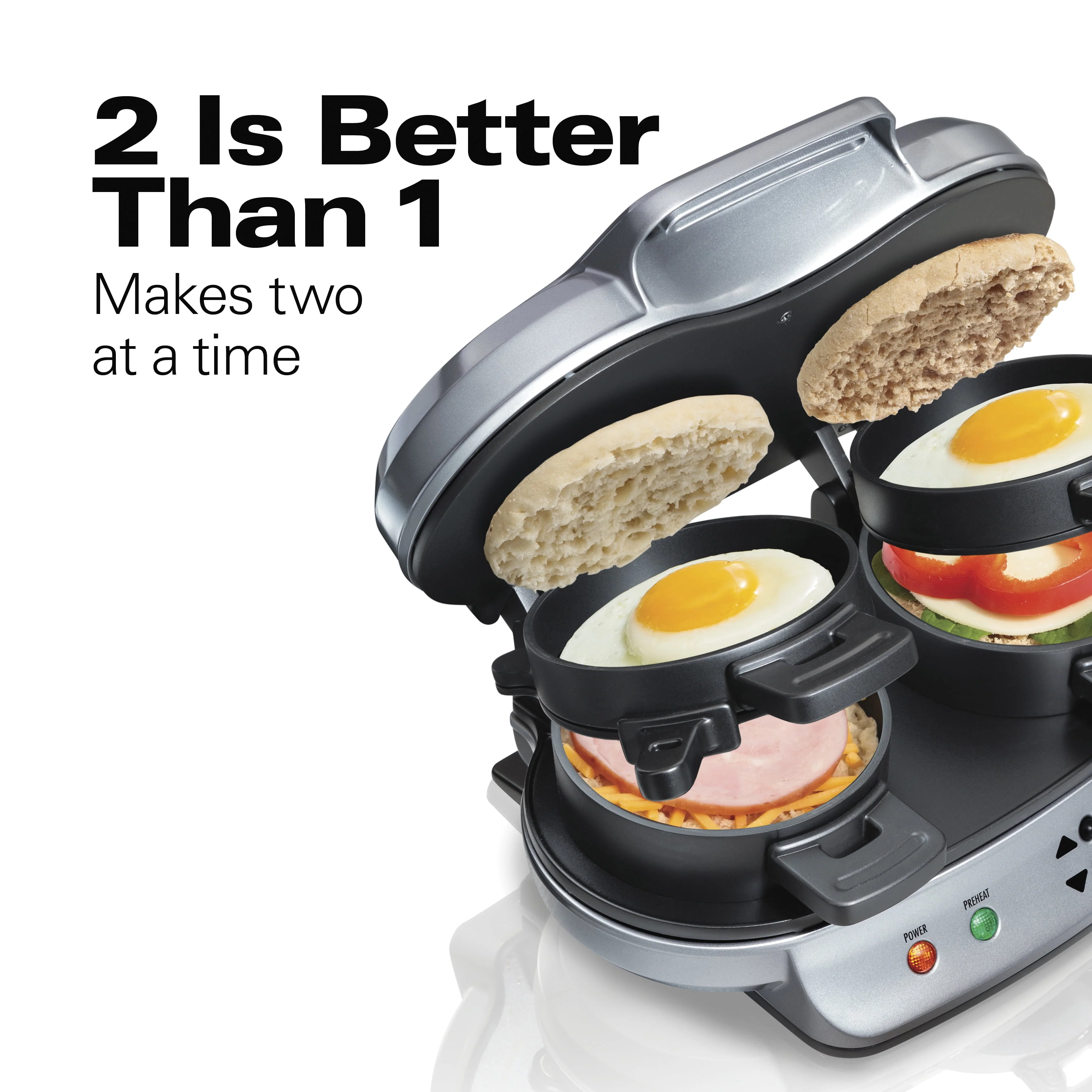 Hamilton Beach Dual Breakfast Sandwich Maker with Timer, 2 Sandwich Capacity, Silver, 25490 - Image 4