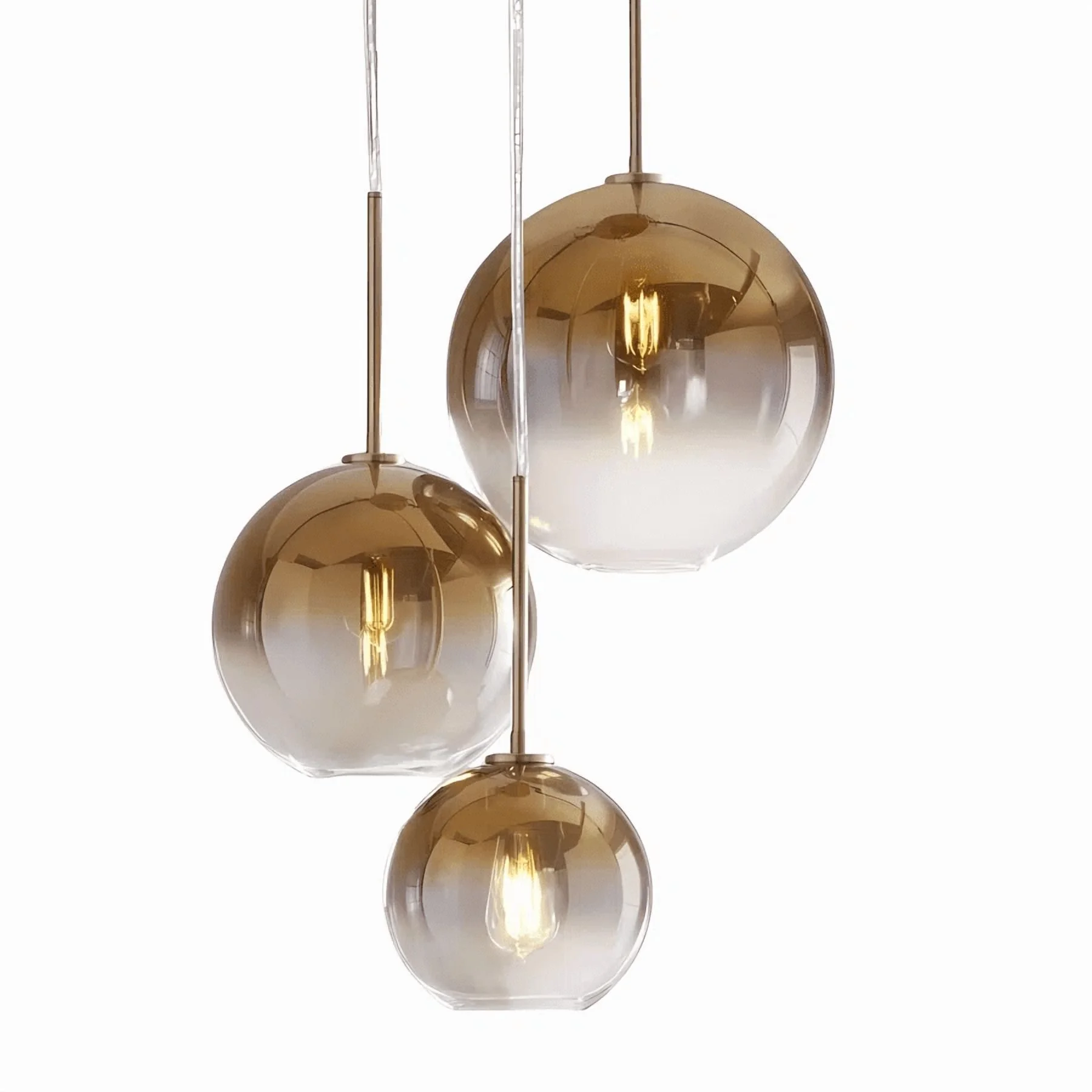 3-Light E26 Globe Gold Pendant Lights with Gradient Glass