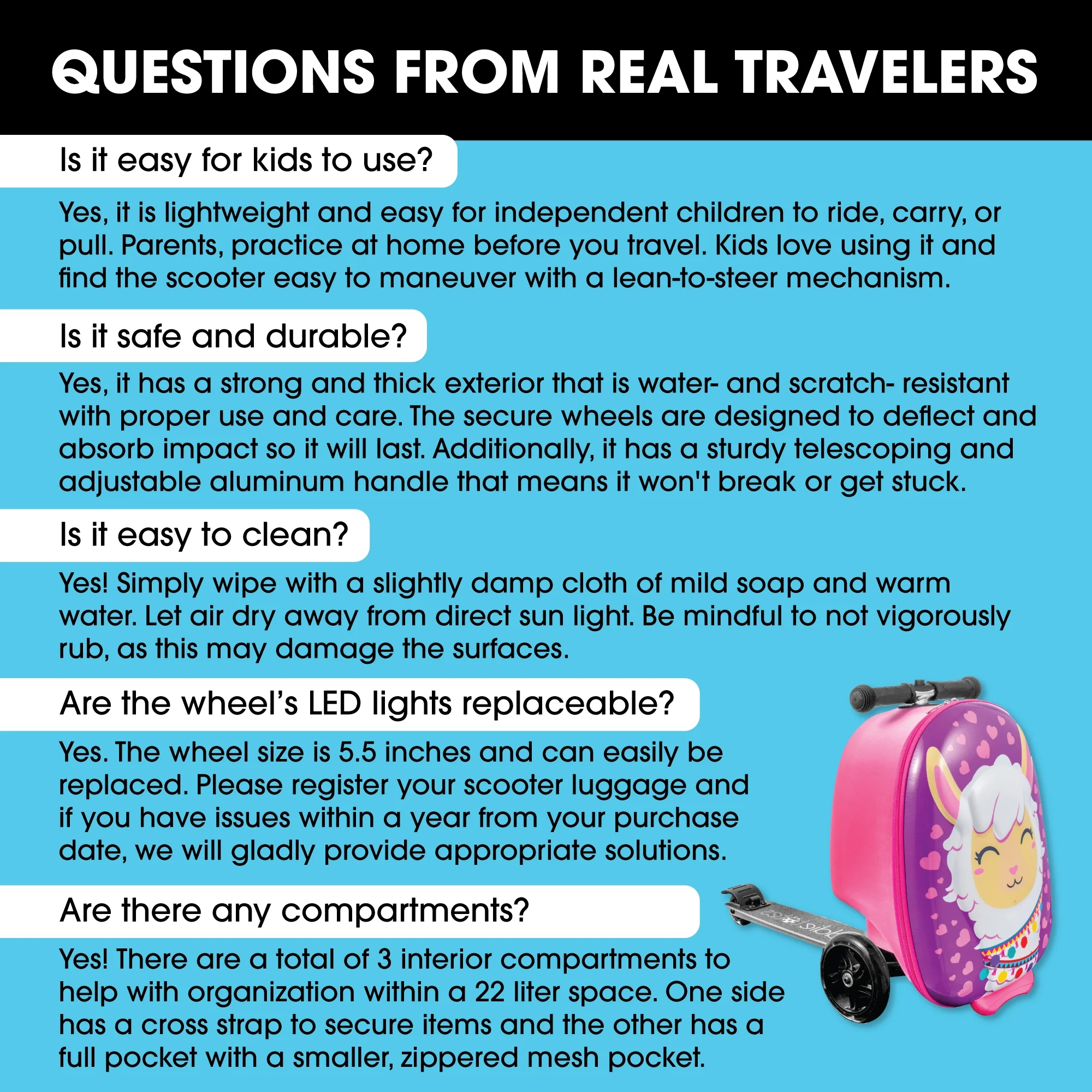 Kiddietotes Kid's Hard Shell Scooter Ride On Suitcase, Pink - Image 64