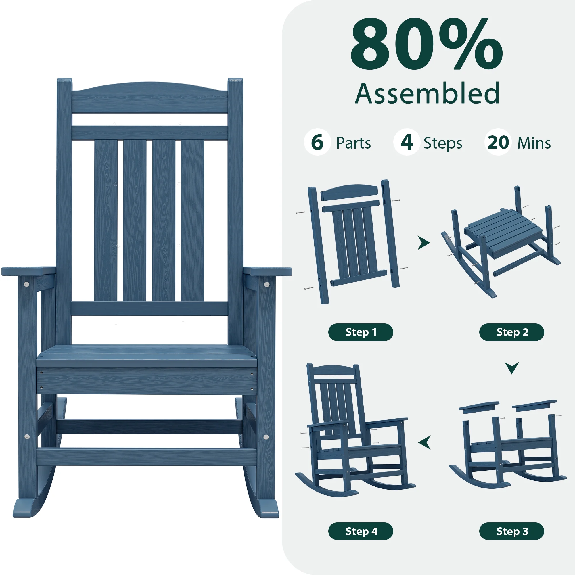 KINGYES HDPE Outdoor Rocking Chairs Set of 2,HDPE Patio Rocker for Porch,Black - Image 46