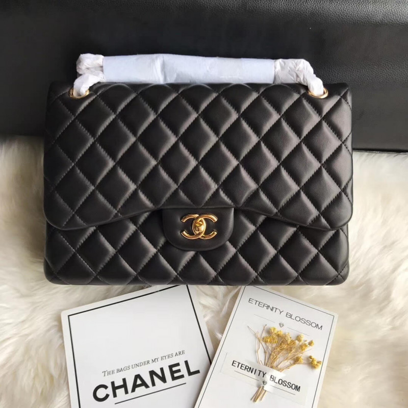 Replica Chanel Lambskin 30Cm Classic Flap Bag A1113 Black1:1High-quality replica