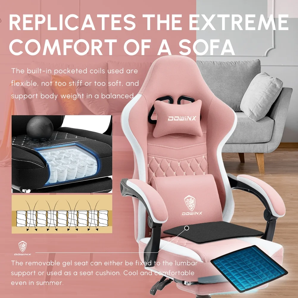 Dowinx Gaming Chair with Pocket Spring Cushion, Breathable Fabric Computer Chair with Gel Pad, Comfortable Office Chair with Storage Bag, Massage Game Chair with Footrest, Green - Image 35