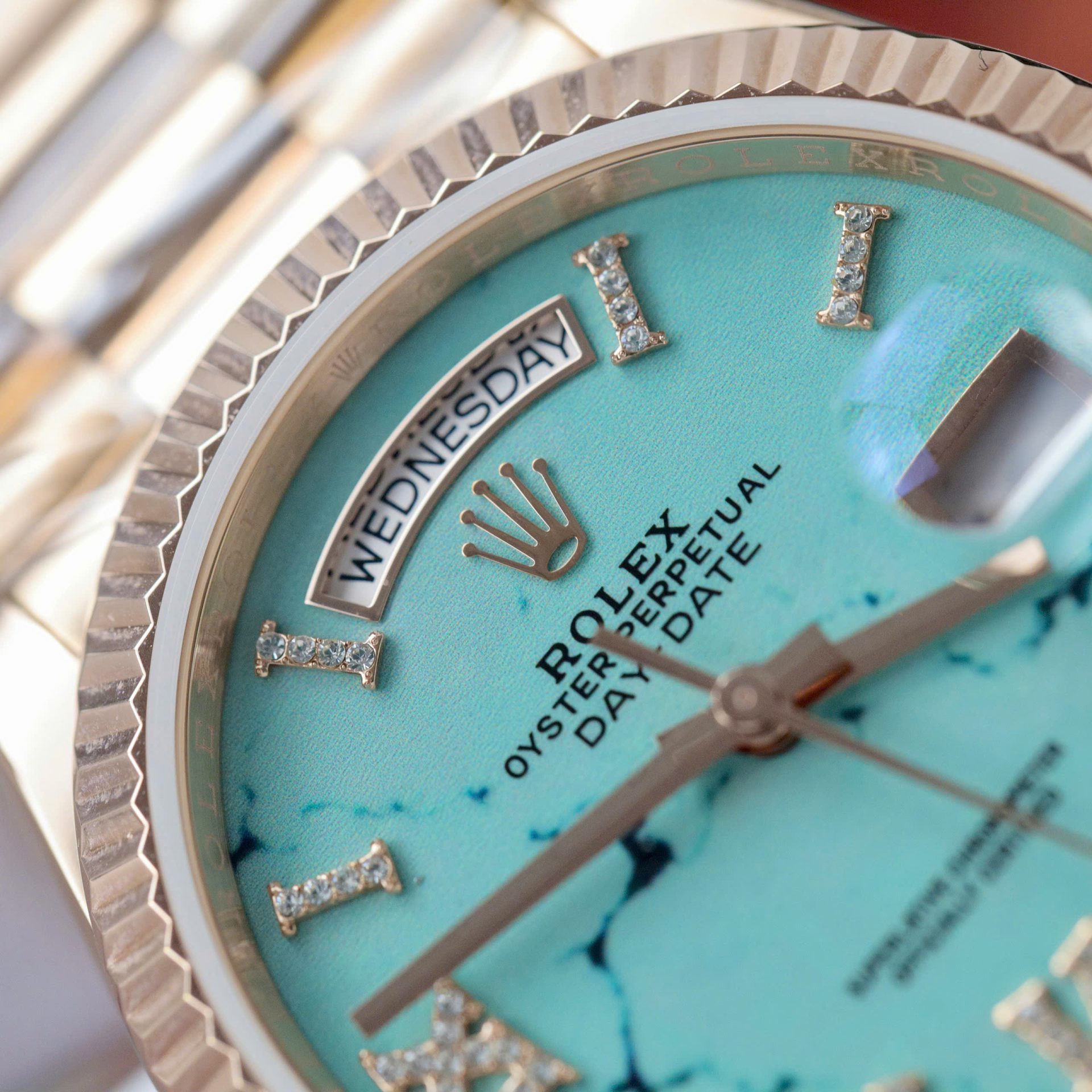 Rolex Best Replica Watch Day-Date 128238 Dial Turquoise Gold Wrapped 36mm - Elite Watch Atelier