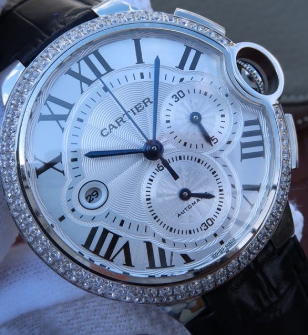 Replica Cartier Ballon Bleu De Cartier Chrono SS White Dial Diamonds Bezel A8101 - Top club