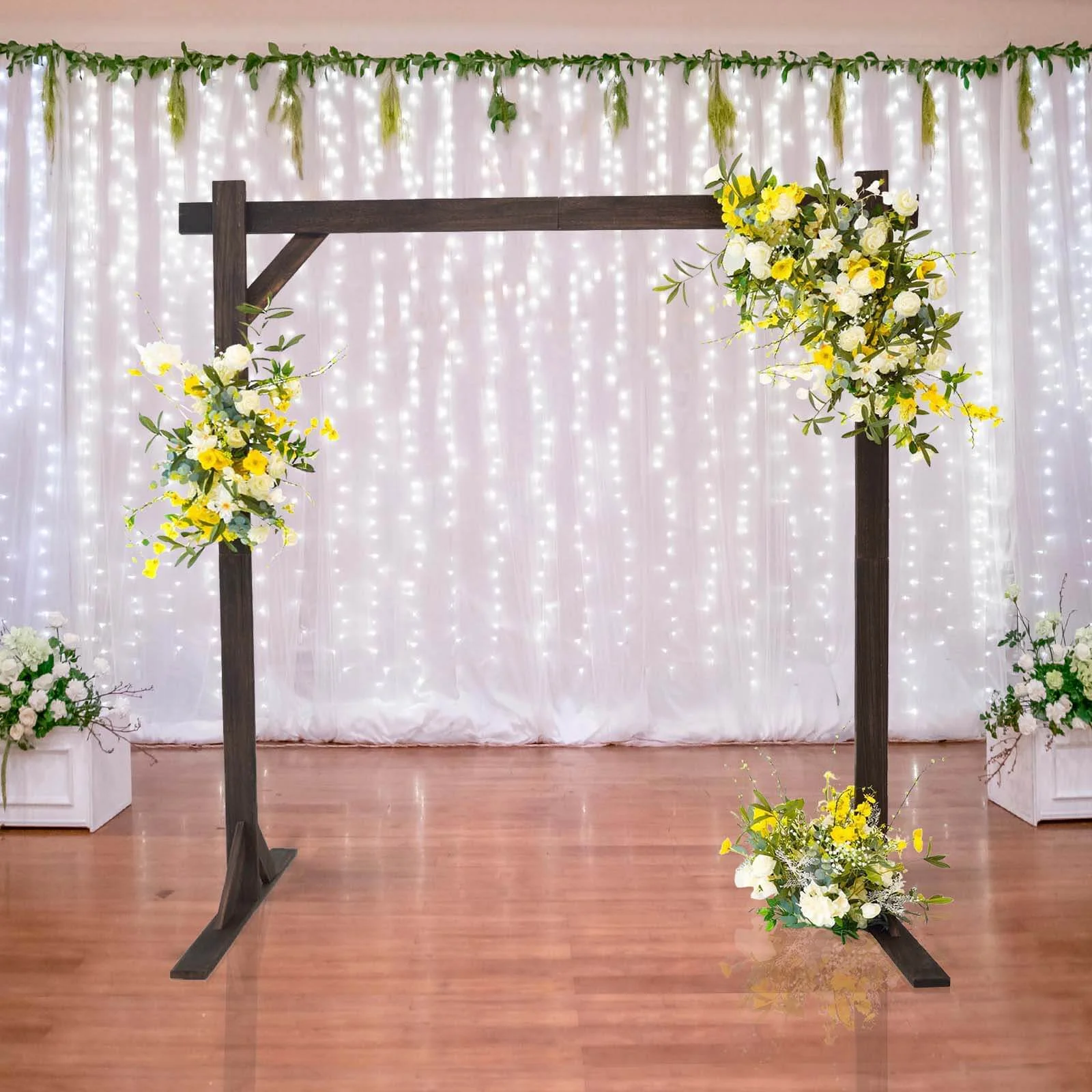 Efavormart 7FT Rustic Square Wedding Arch Wooden Backdrop Stand, Wedding Ceremony Arch - Brown - Image 13