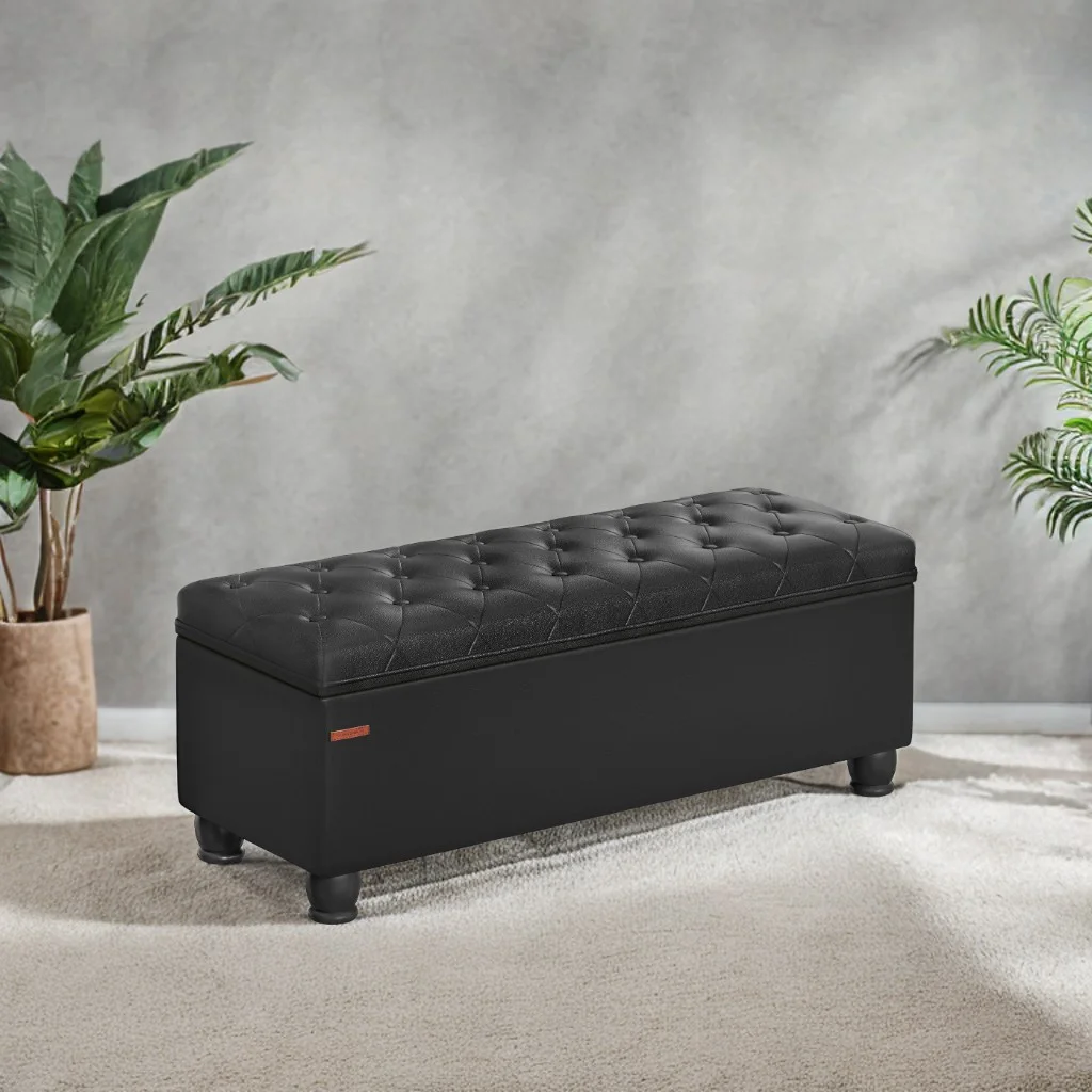 SONGMICS 46.5" Storage Ottoman Bench Storage Bench Bedroom Bench 330lb Load Capacity Solid Wood Legs Light Gray - Image 69