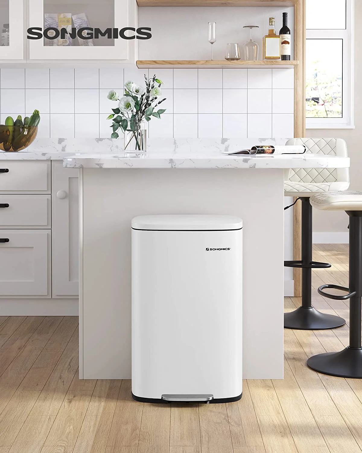 13 Gallon Stainless Steel Kitchen Trash Can, Garbage Can, Soft Close, White - Image 8