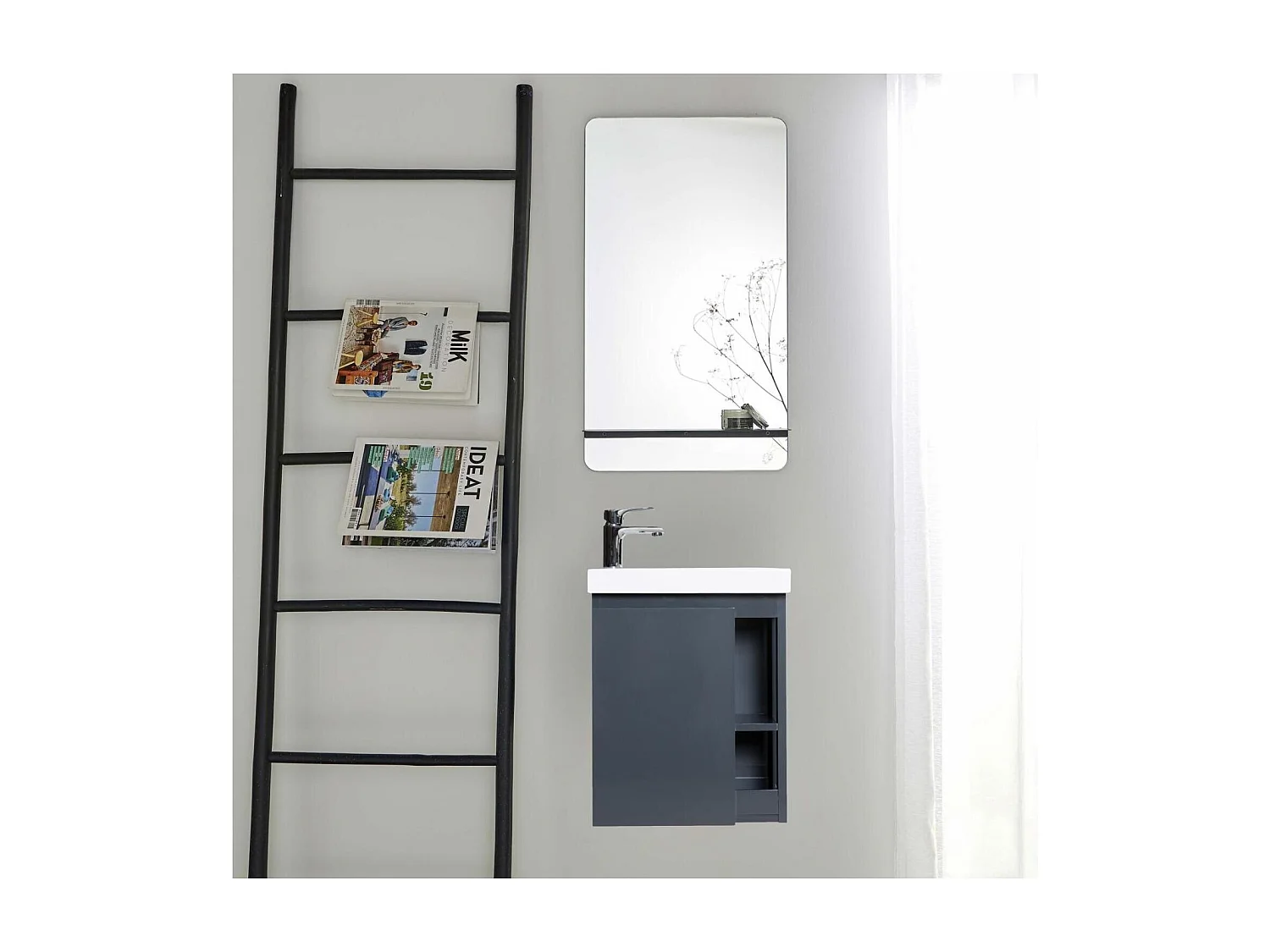 Ensemble lave-mains HAMPTON avec rangement latéral et miroir tablette
