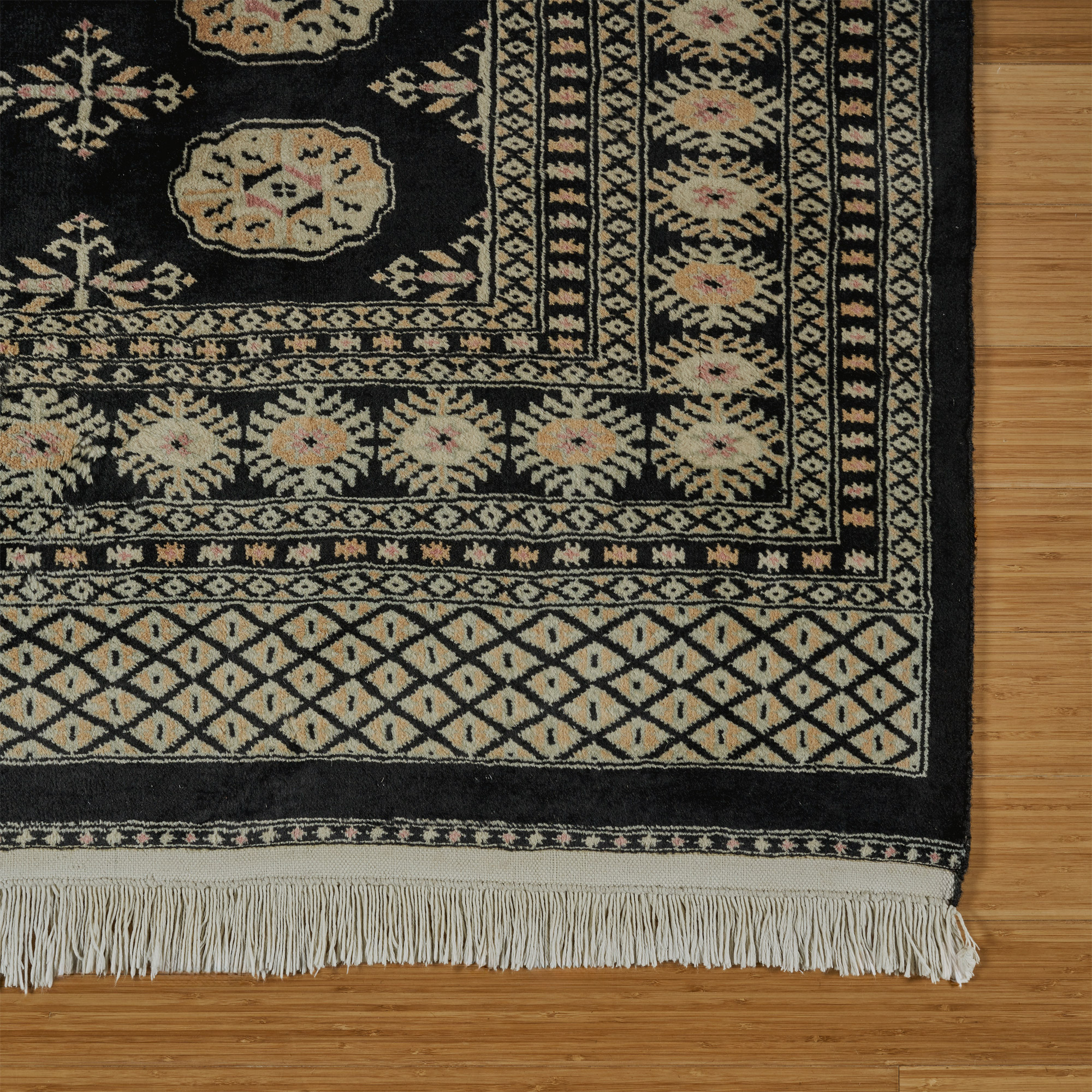 Pakistani Hand Knotted Rug Collection, Classic Bukhara Cumra Black - Image 4