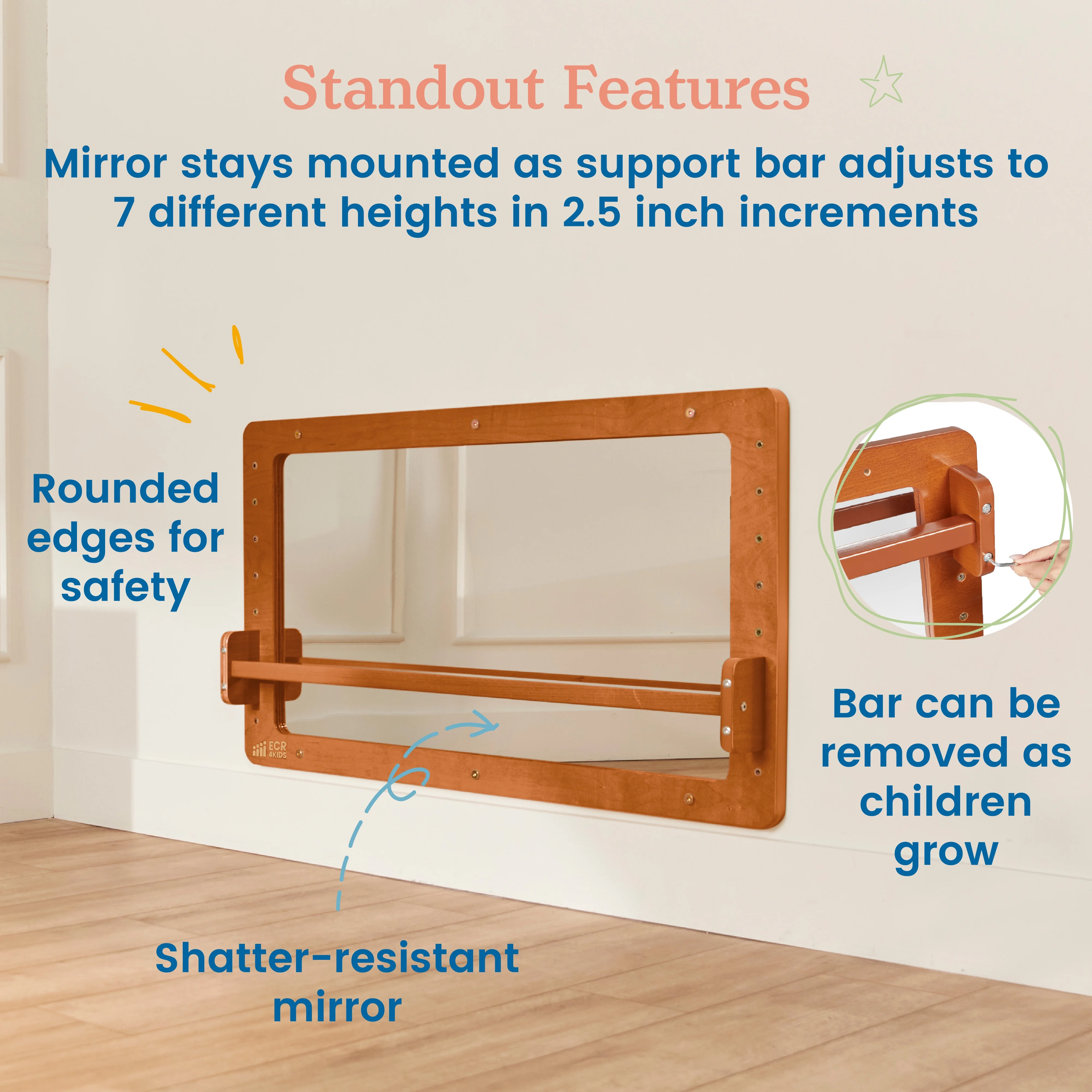 ECR4Kids Wall-Mounted Coordination Mirror, Natural - Image 16