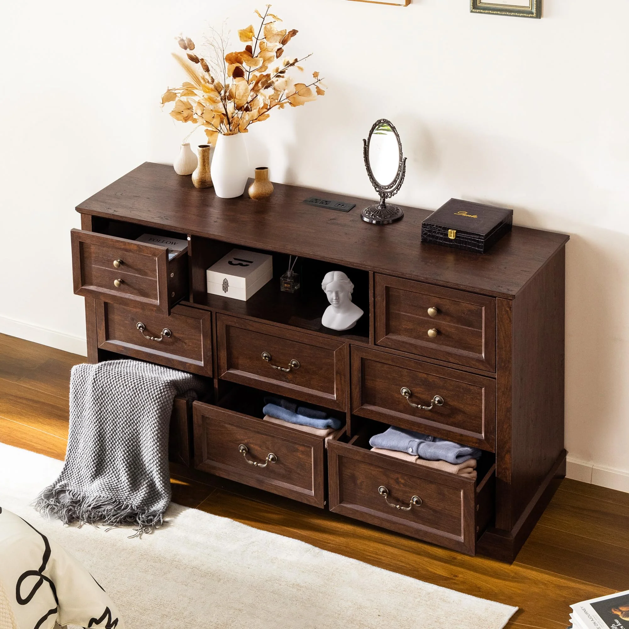 EnHomee Wood Dressers for Bedroom with 9 Drawers White Dresser Chest of Drawers for Living Room - Image 17