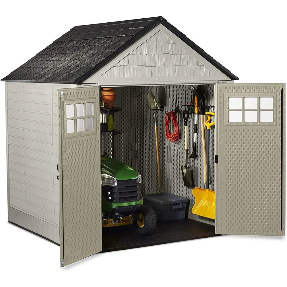 Rubbermaid Resin Outdoor Garden Storage Shed 7 x 7 ft, Sand - With Windows And Utility Hooks - Image 6 Rubbermaid Resin Outdoor Garden Storage Shed 7 x 7 ft, Sand - With Windows And Utility Hooks - Image 6