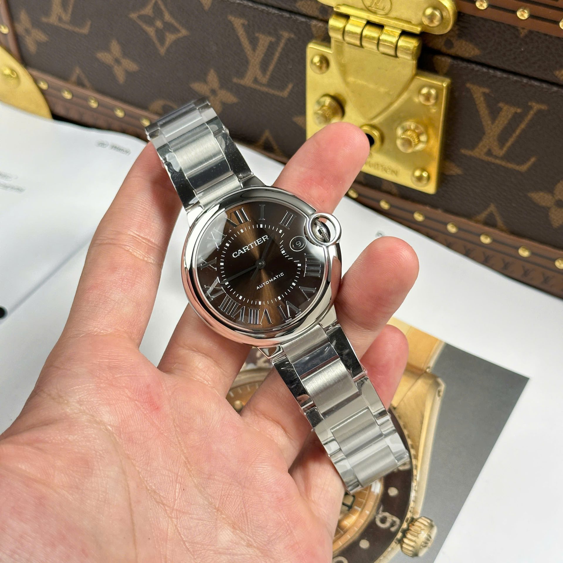 Cartier Ballon Bleu Best Copies Watch Brown Dial Metal Wire AF Factory 40mm - Elite Watch Atelier