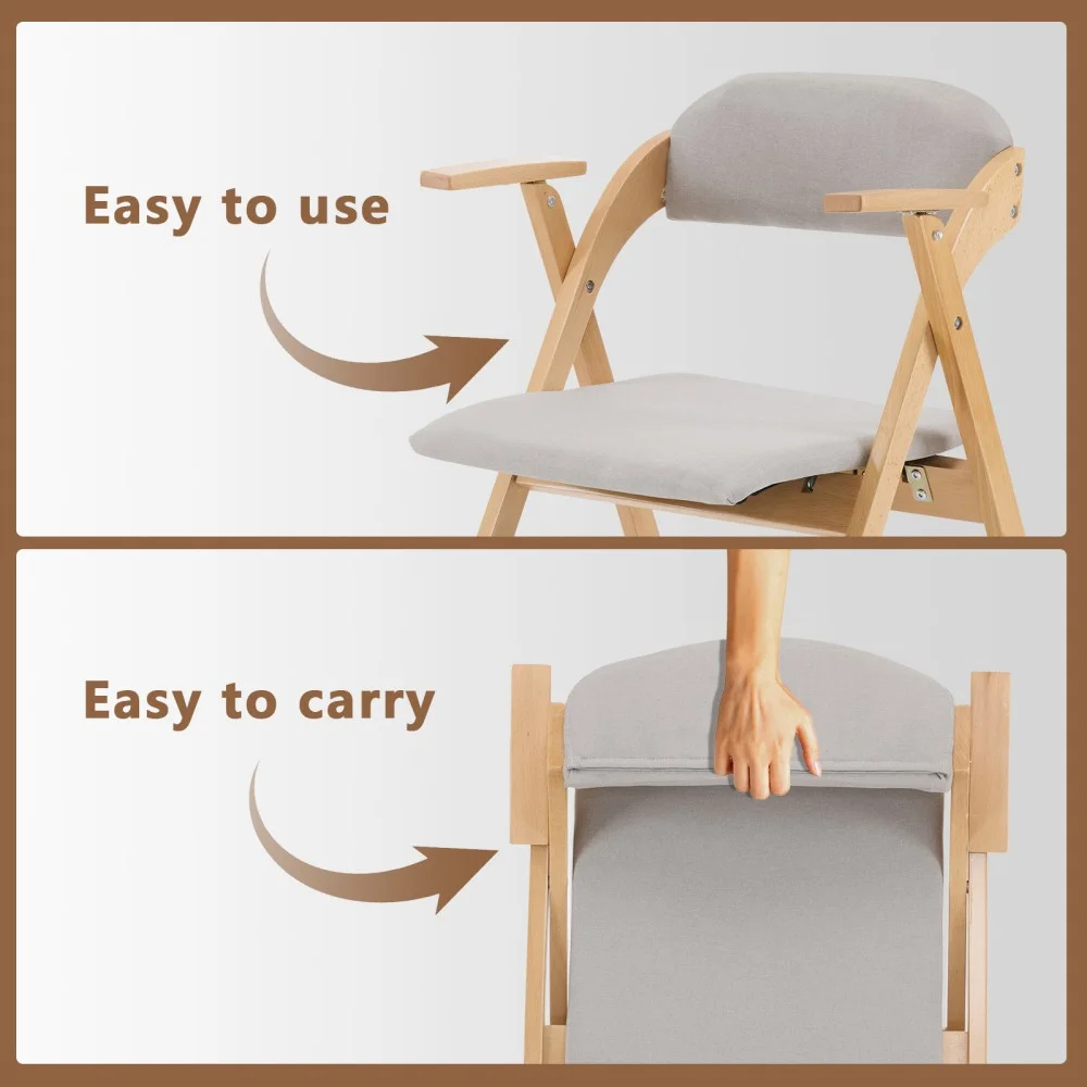 IVV 2-Pack Beechwood Folding Chairs with Cushioned Seat and Backrest, No-Assembly Guest Chairs for Home, Office, or Events (Beige) - Image 16
