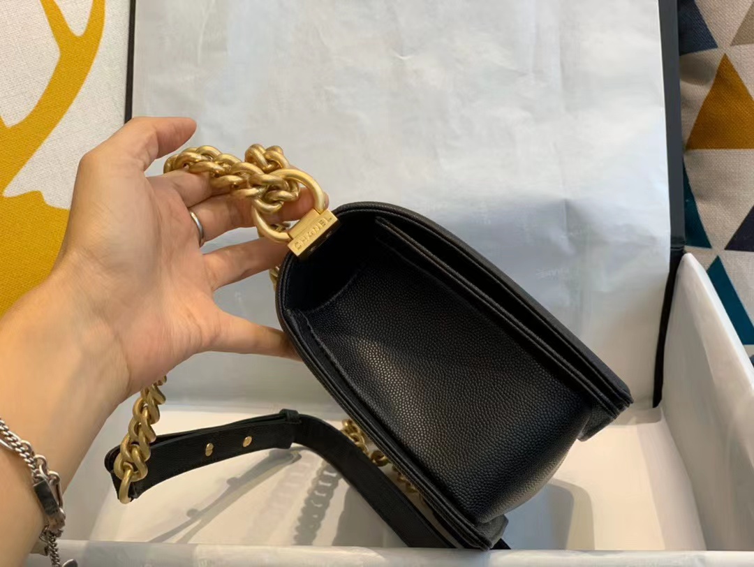 Replica Chanel Boy Chanel Chain Shoulder Bag A67086 Caviar Skin Black Used Women Shw