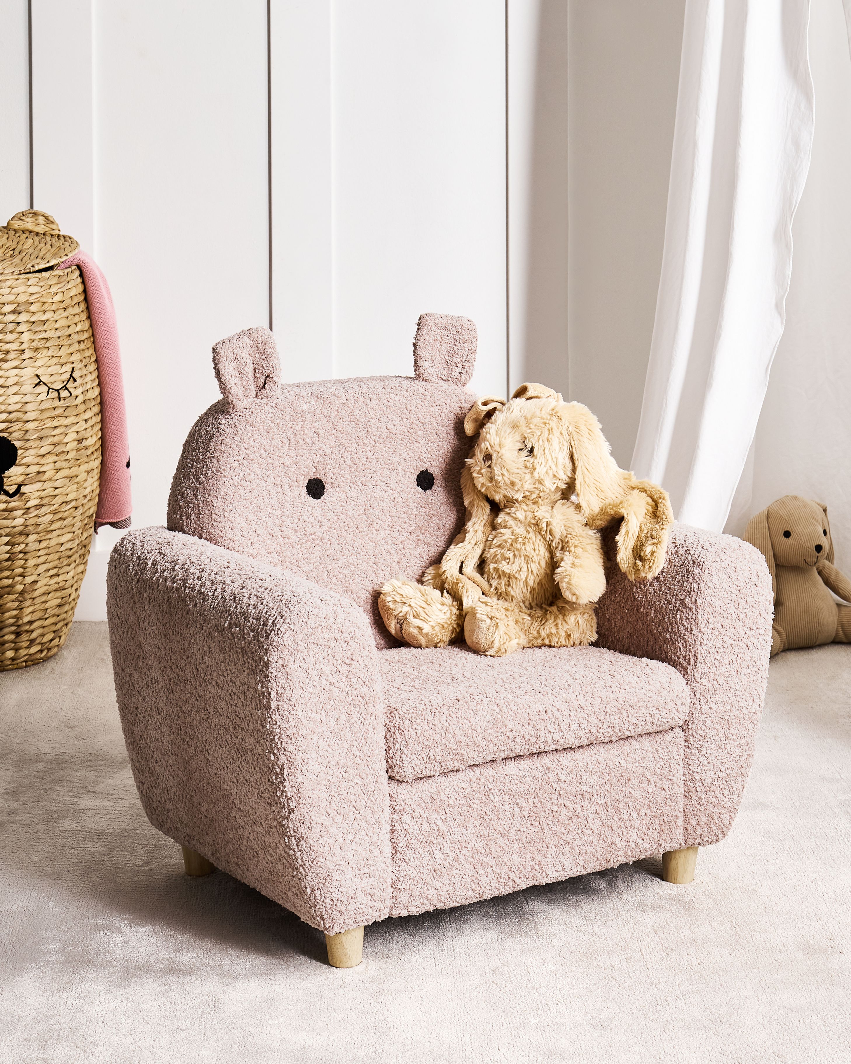 Kids Armchair Hippo MARIBO Boucle Pastel Pink