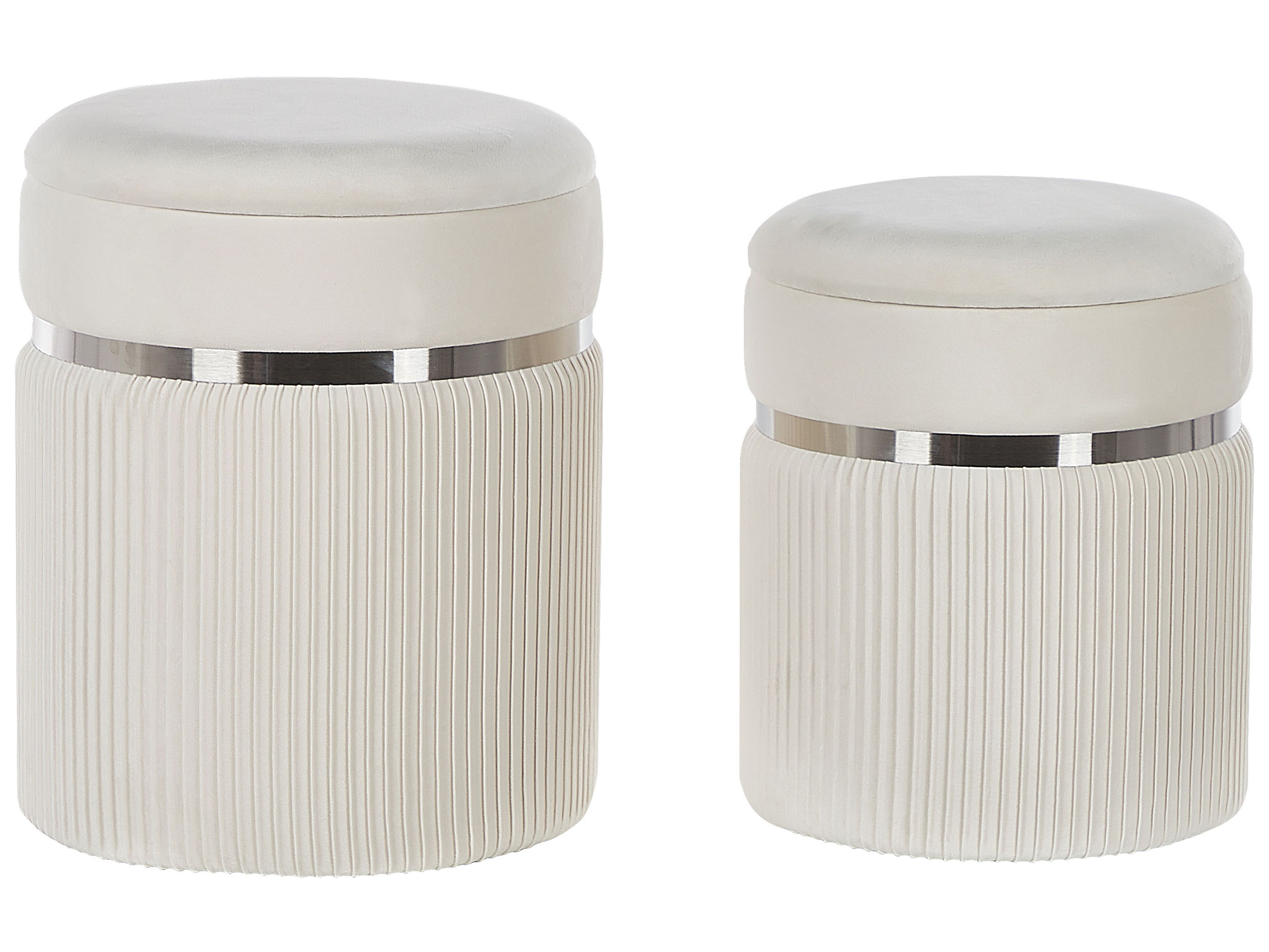 Set of 2 Storage Pouffes CAMDENTON Velvet Off-White