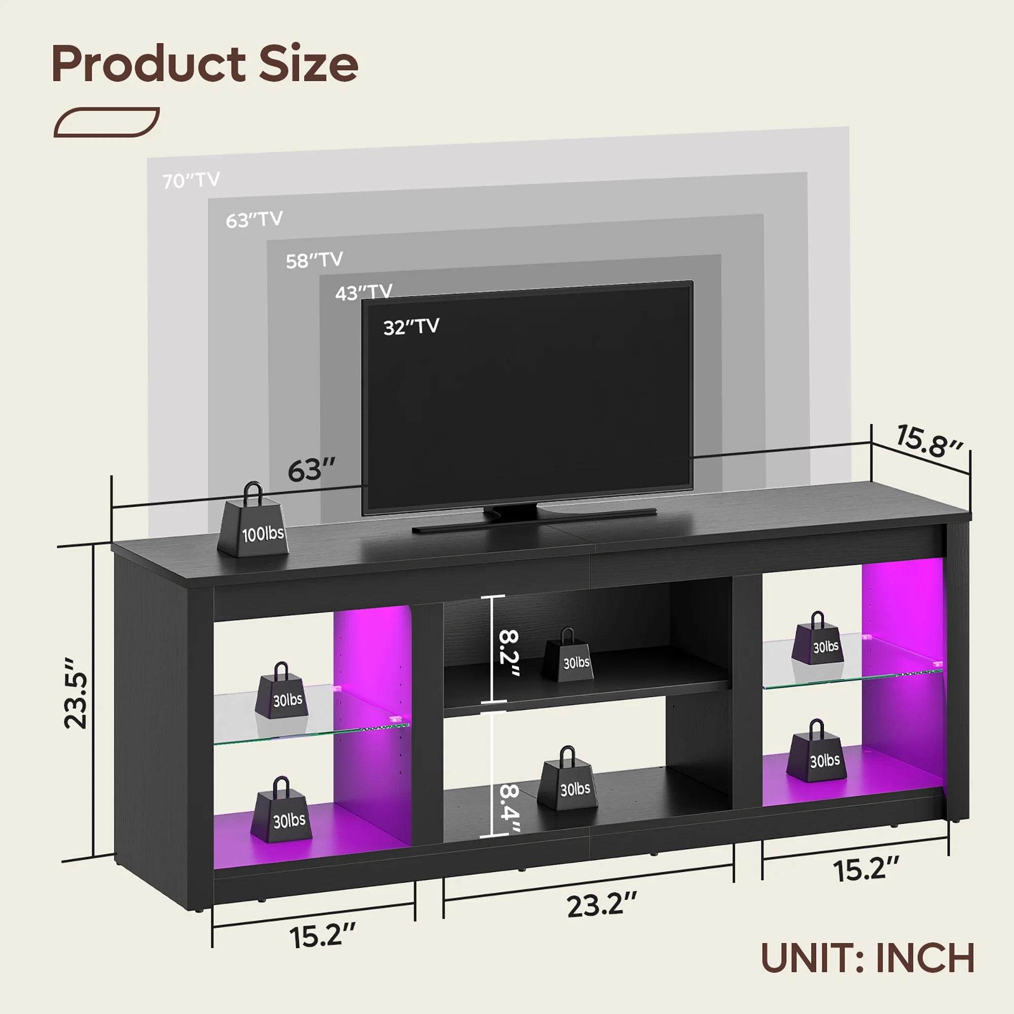 Bestier LED TV Stand for TVs up to 70