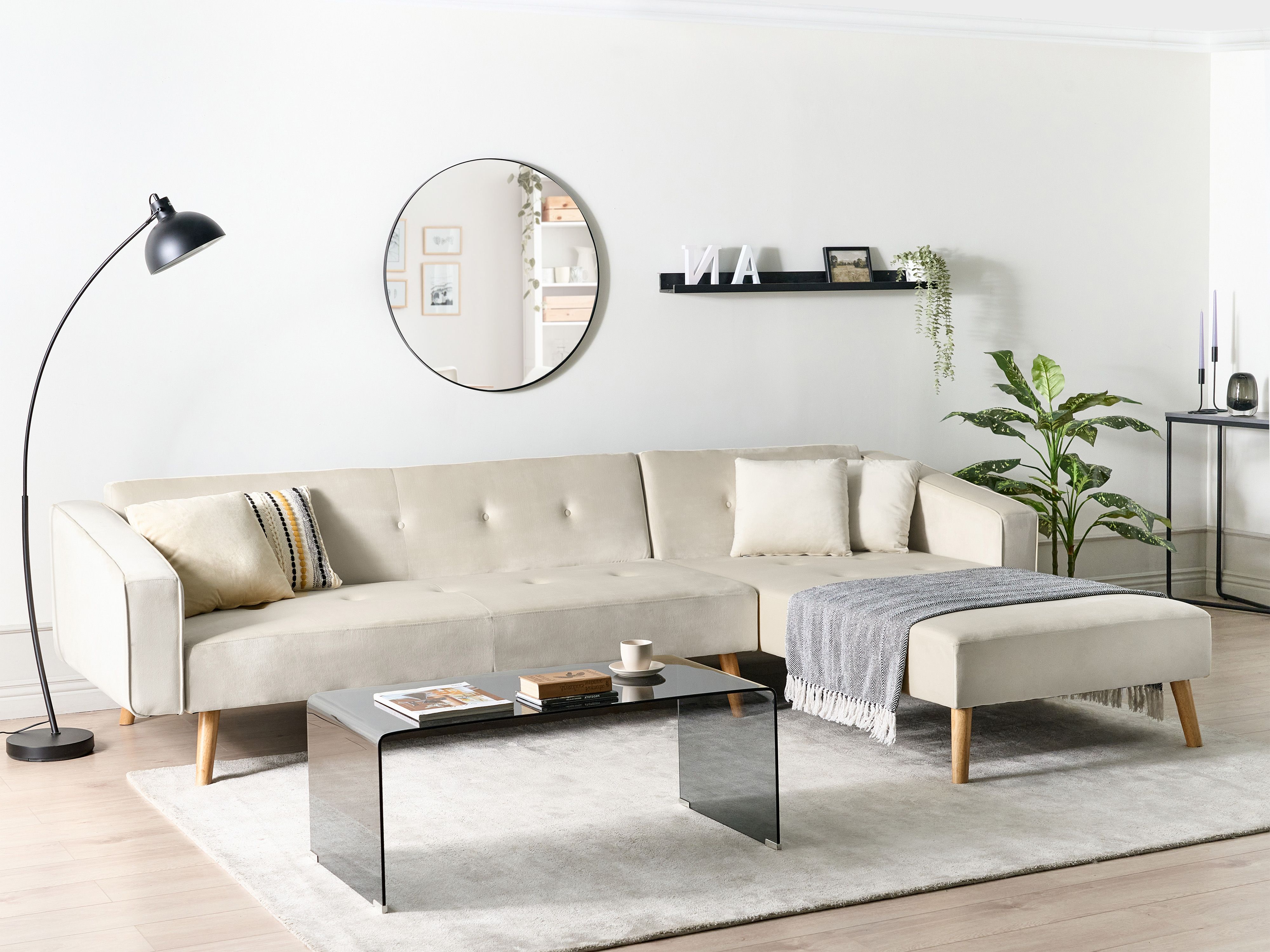 Corner Sofa Bed 4 Seater VADSO Velvet Light Beige Left Hand