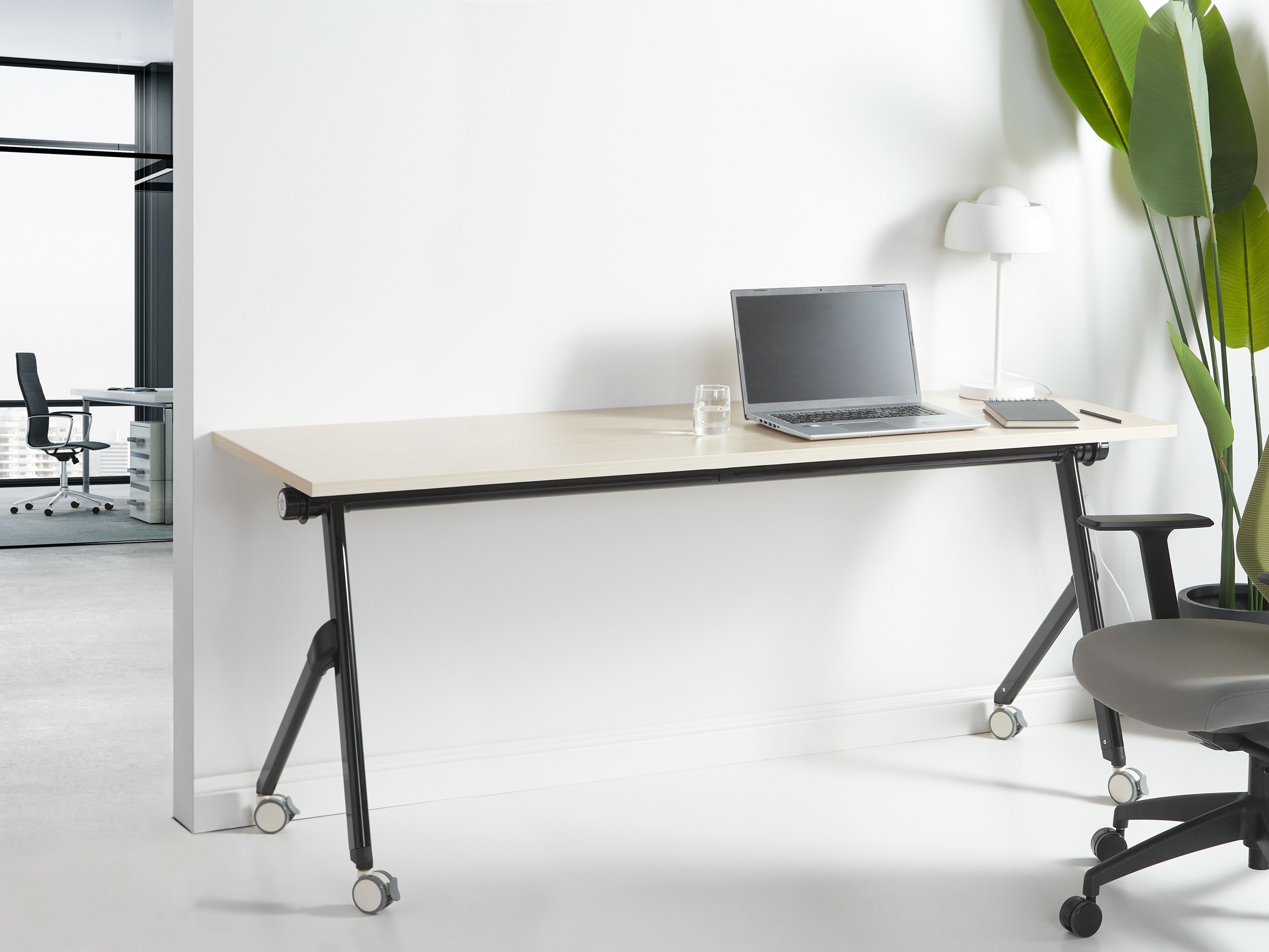 Foldable Office Desk BENDI Light Brown 180 cm 60 cm with Wheels