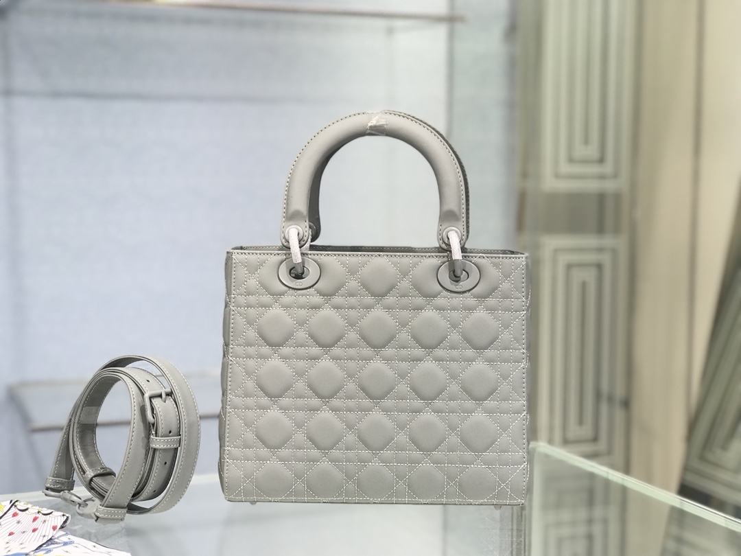 Christian Dior Medium Lady Dior Bag Grey For Women 9.5in/24cm1:1High-quality replica