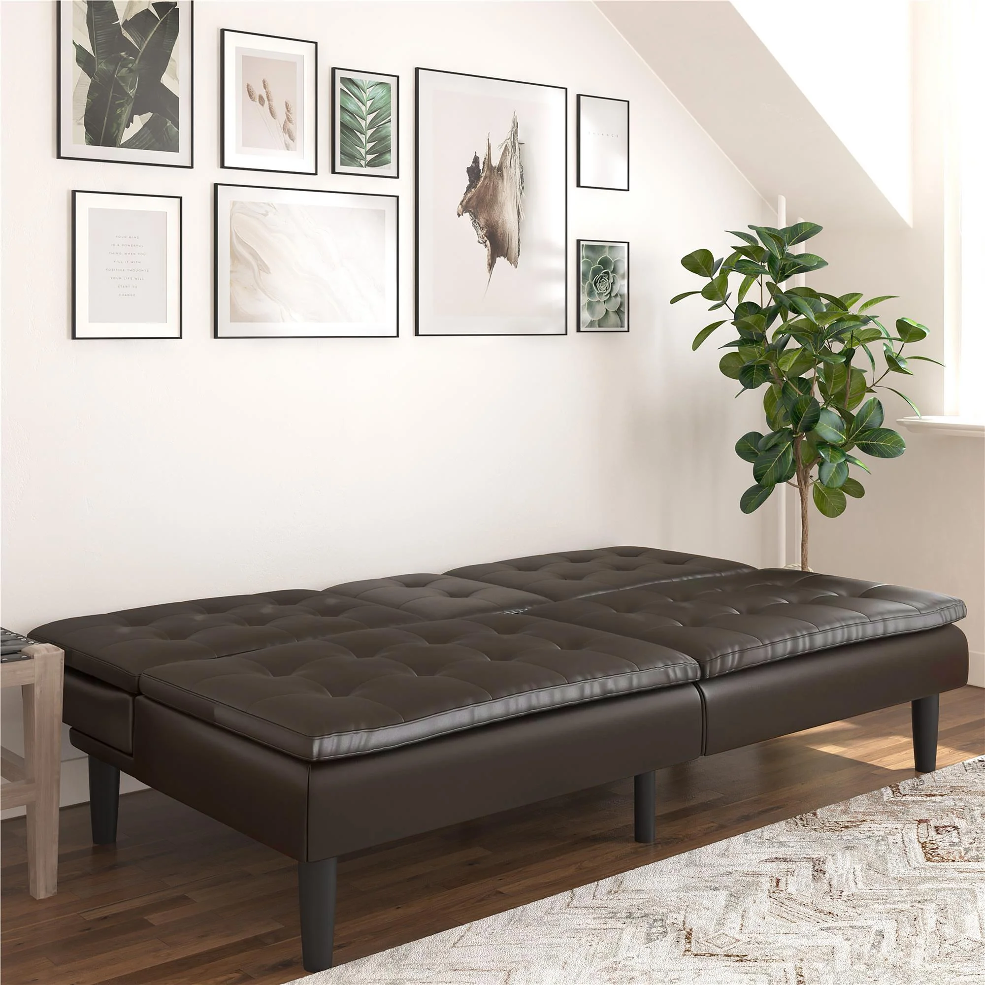 Mainstays Memory Foam 71.5" Futon with Cupholder and USB, Black Faux Leather - Image 56