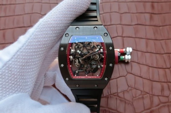 Replica Richard Mille RM055 Black Ceramic Red Inner Bezel Skeleton Dial Black Rubber Strap MIYOTA8215 - Top club