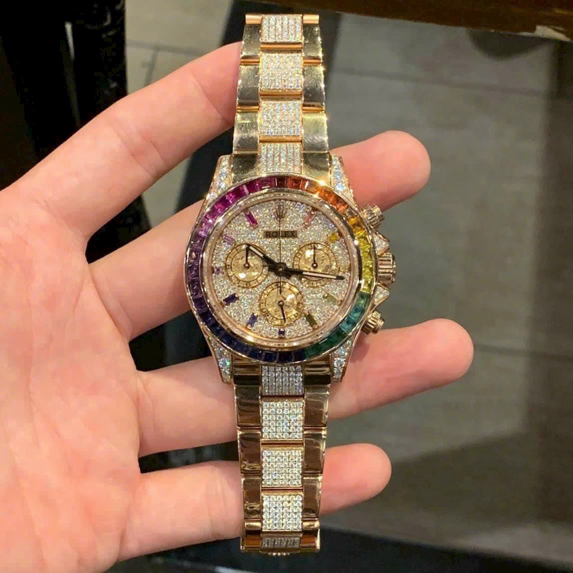 Rolex Daytona Rainbow Replica 1:1 Watch With Full Diamonds 40mm - Elite Watch Atelier