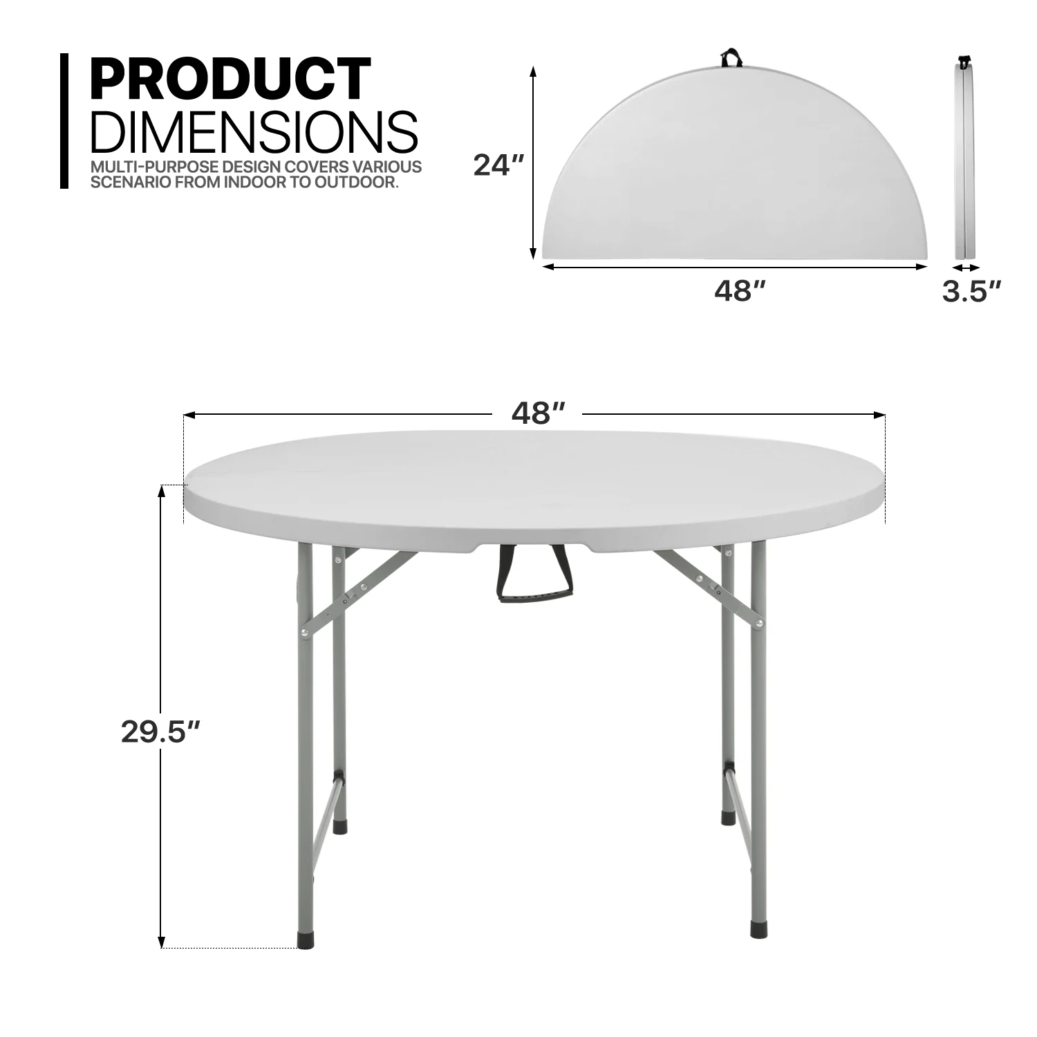 CBINGB Foldable Indoor Plastic Round Dining Table �C Portable Outdoor Picnic Desk with Convenient Handle for Versatile Use Anywhere, Length 48