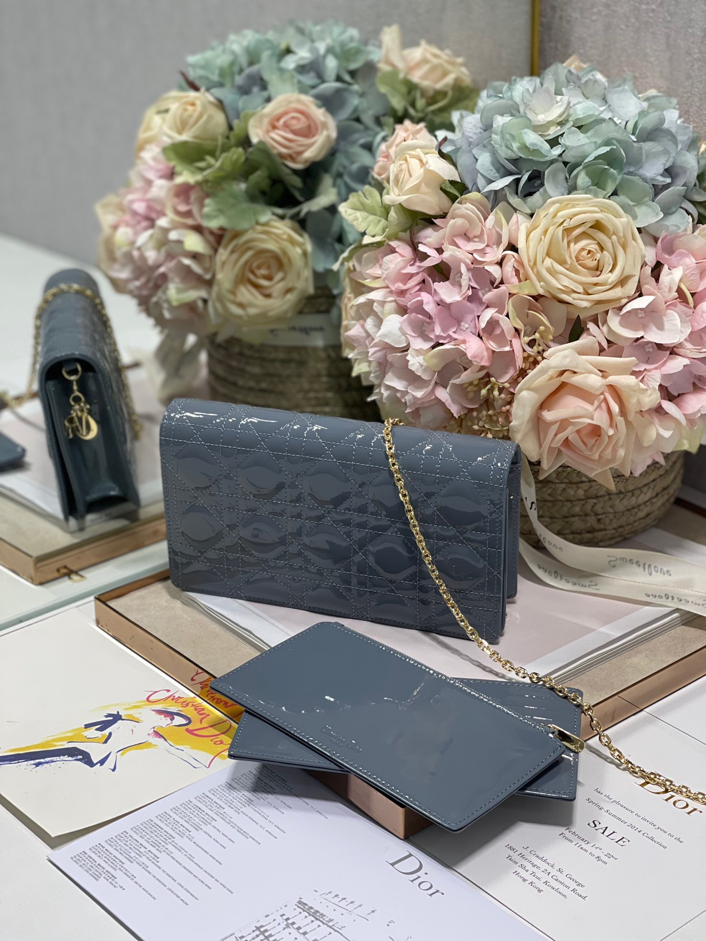 Christian Dior Lady Dior Pouch Smoky blue, For Women, Women’s Handbags 8.5in/21.5cm CD1:1High-quality replica