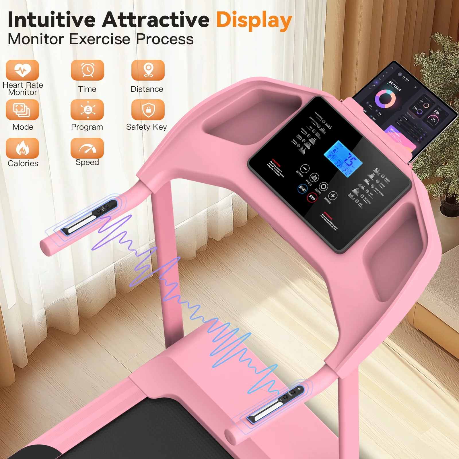 Treadmill with 8% Incline, 3.0 HP Foldable Compact Treadmill with Sit-up Function, 300 lbs Walking Running Treadmill with LCD Display for Exercise, 12 Programs - Image 2