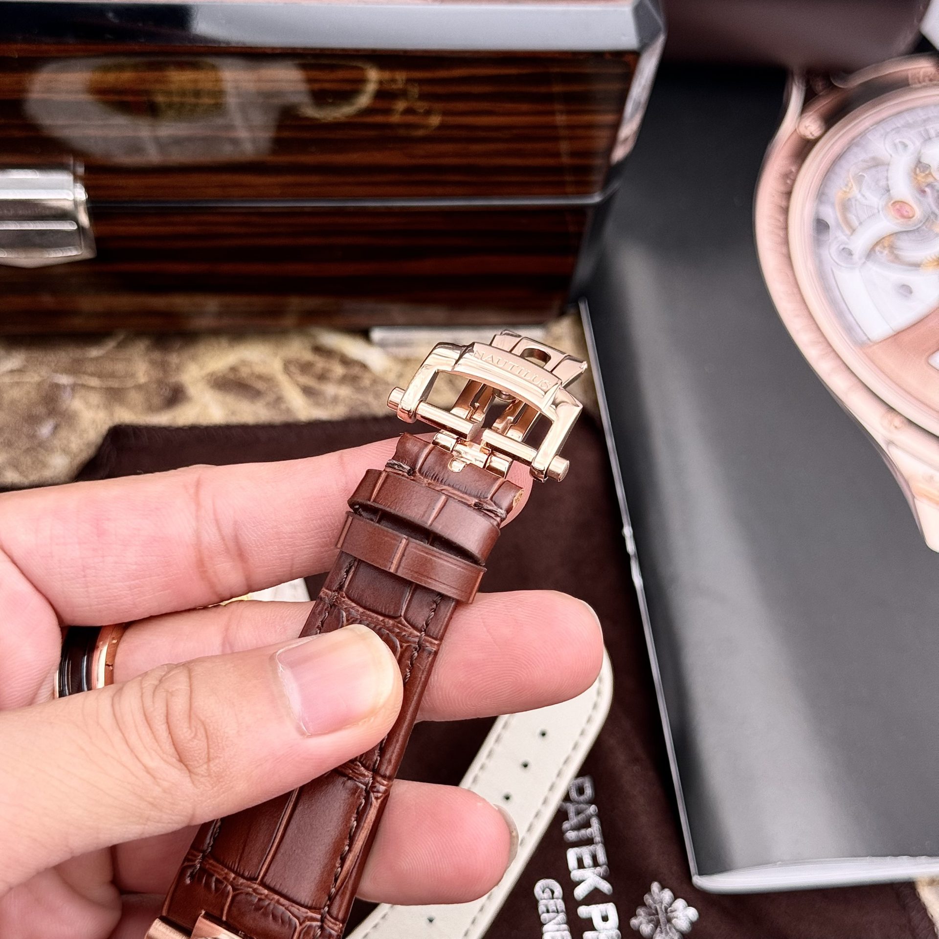 Patek Philippe Replica Watch Nautilus 5980 Brown Dial Leather Strap 40mm - Top club