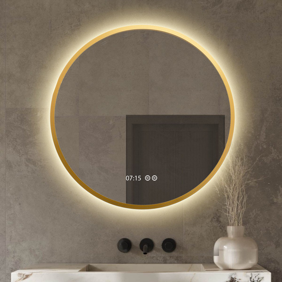 Vtw Living - Badkamerspiegel Rond 80 cm Goud Spiegel met Verlichting