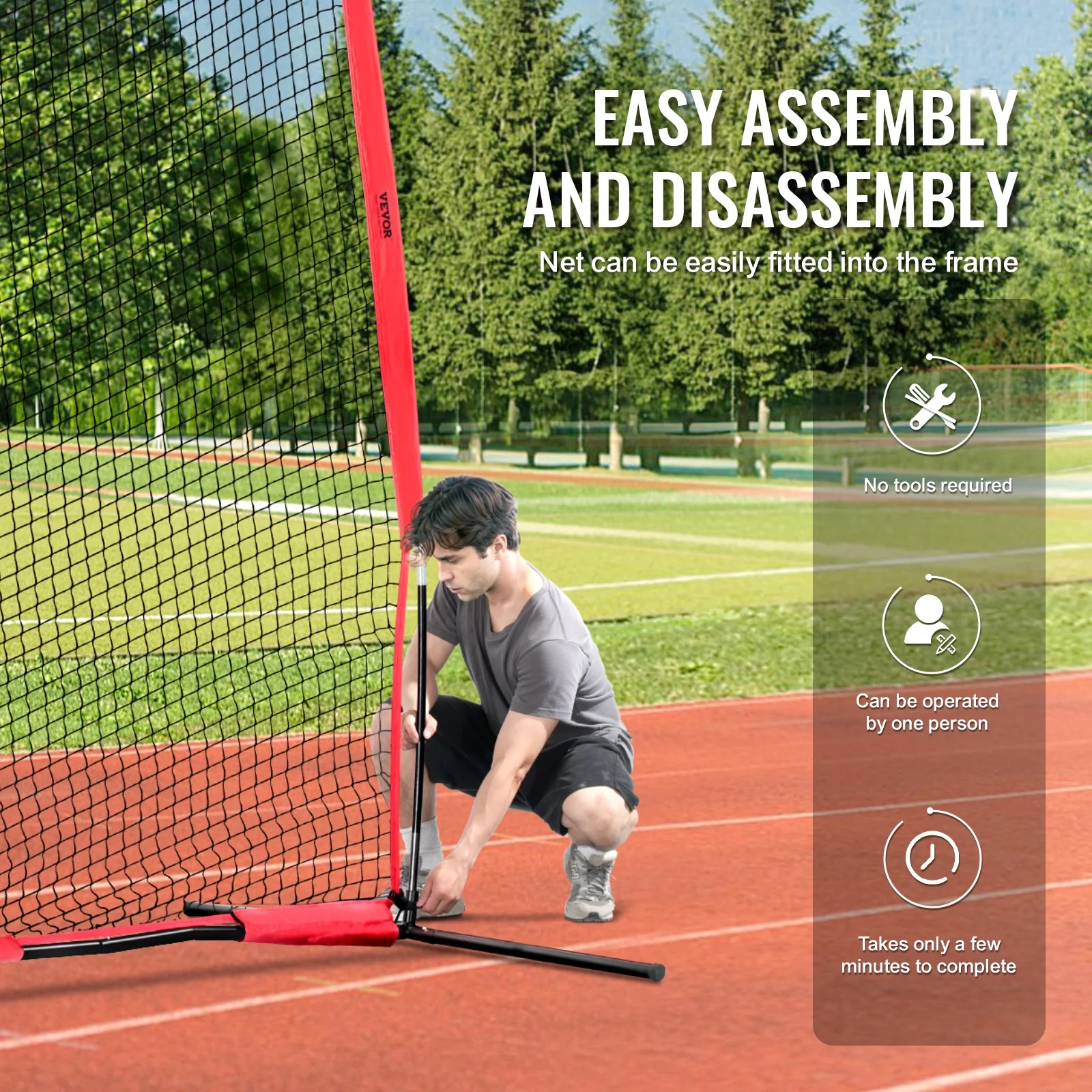 VEVOR Barricade Backstop Net, 20x10 ft Ball Sports Barrier Netting, Portable Practice Equipment with Carry Bag, Protection Screen for Baseball Softball Lacrosse Soccer Hockey Training, for Backyard - Image 6