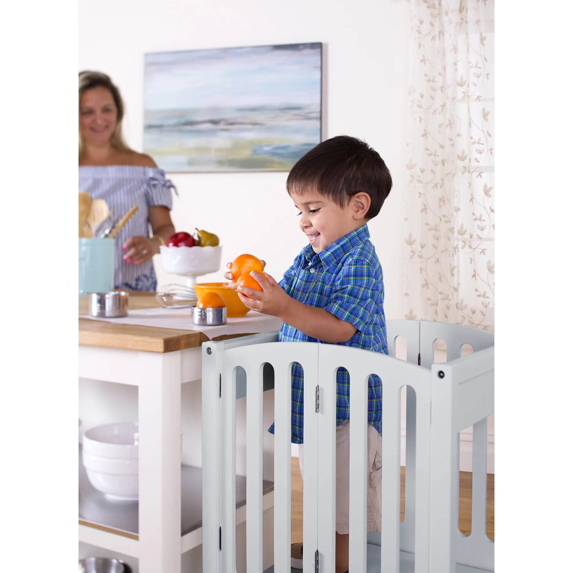Guidecraft Contemporary Kitchen Helper Step Stool - White: Adjustable, Folding Montessori Toddler Tower - Safety Learning Furniture - Image 30