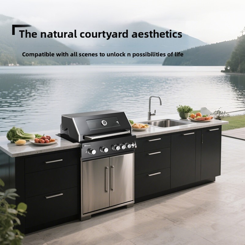 Customizable Outdoor Stainless Steel Villa Courtyard Barbecue Grill Embedded Gas Propane Freestanding 5 Burners Easily Assembled