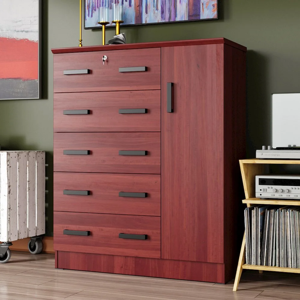 Better Home Products JCF Sofie 5 Drawer Wooden Tall Chest Wardrobe in Mahogany - Image 6