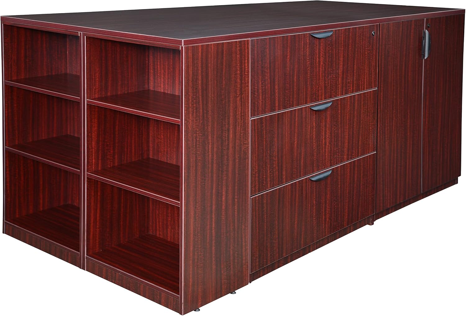 Regency Legacy Stand Up 2 Storage Cabinet/ 2 Lateral File Quad with Bookcase End- Mahogany