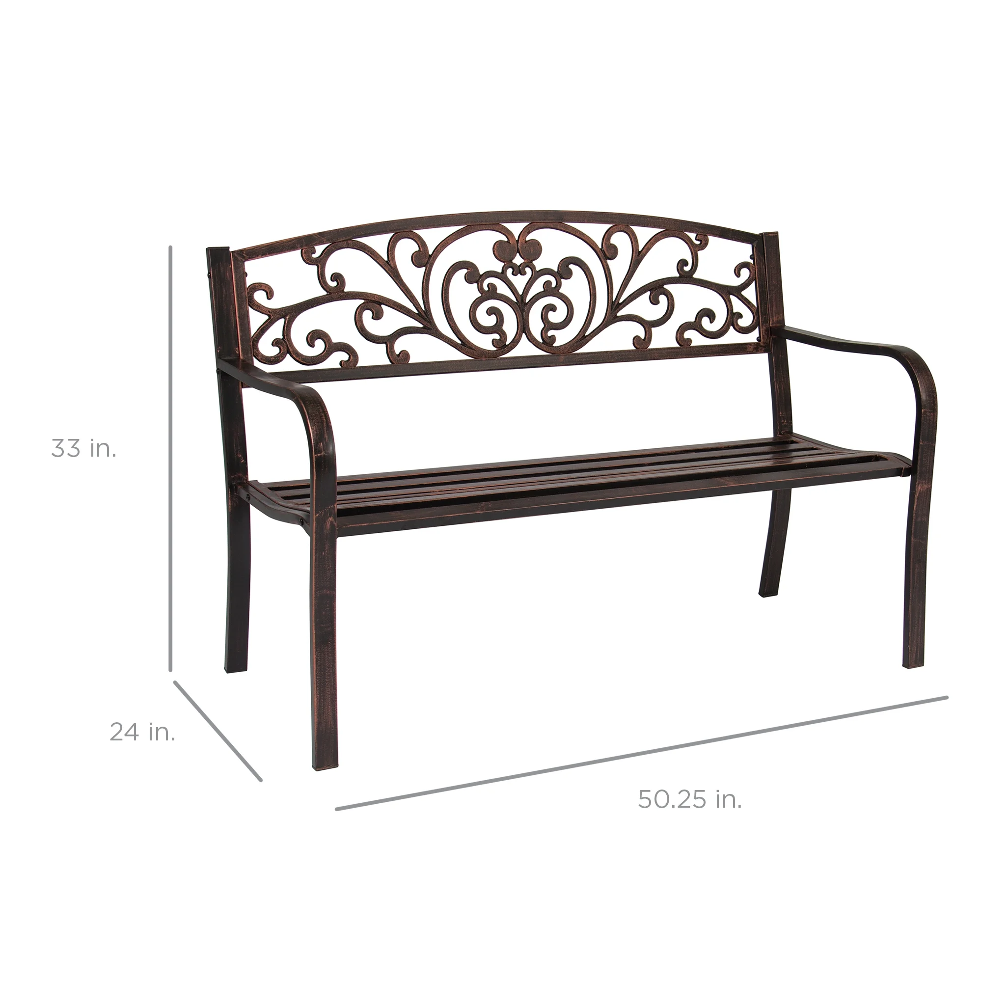 Best Choice Products Outdoor Steel Bench Garden Patio Porch Furniture w/ Floral Design Backrest - Black - Image 94
